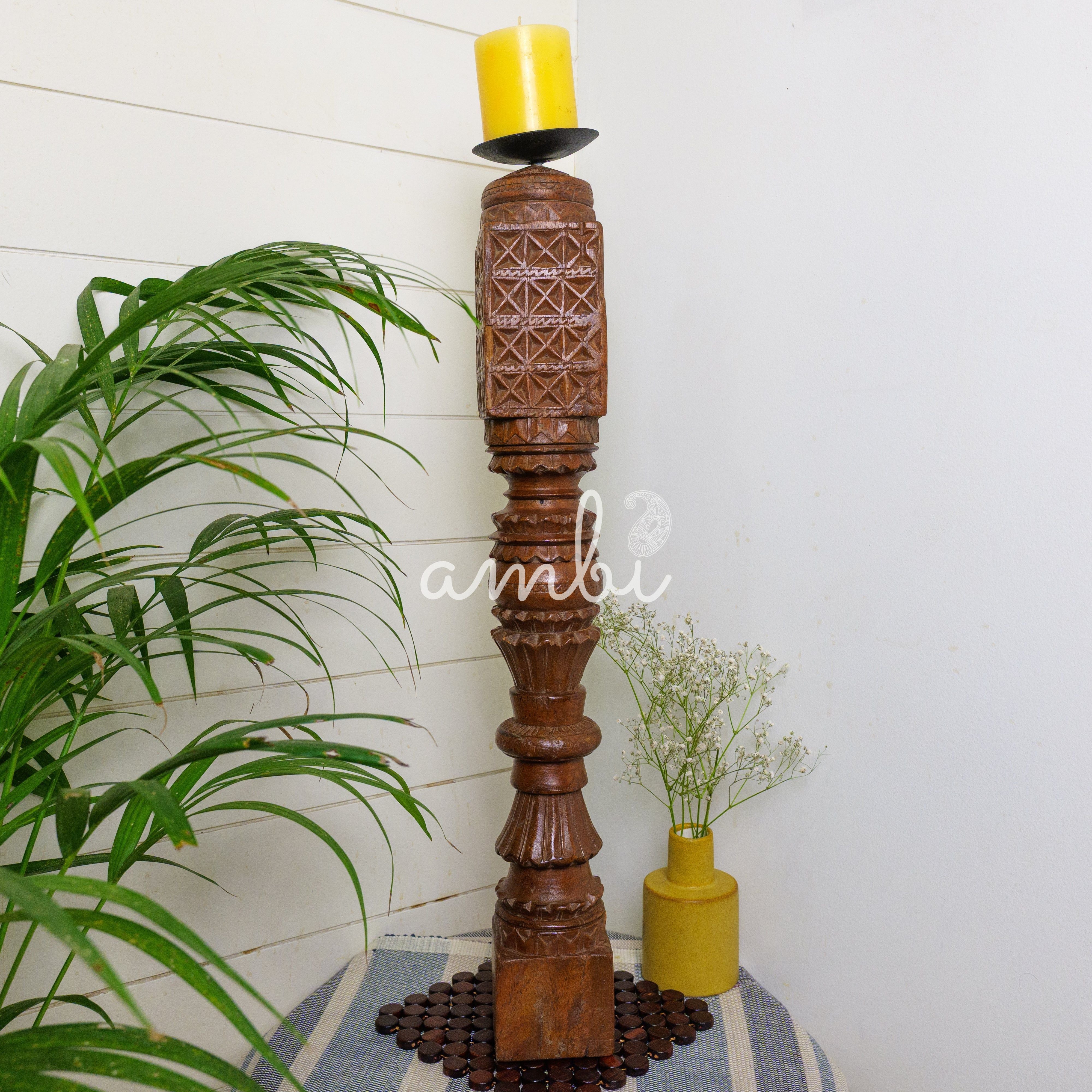 Vintage Candle Stand - Tall - Floor - Charpai Leg - Heavy Piece