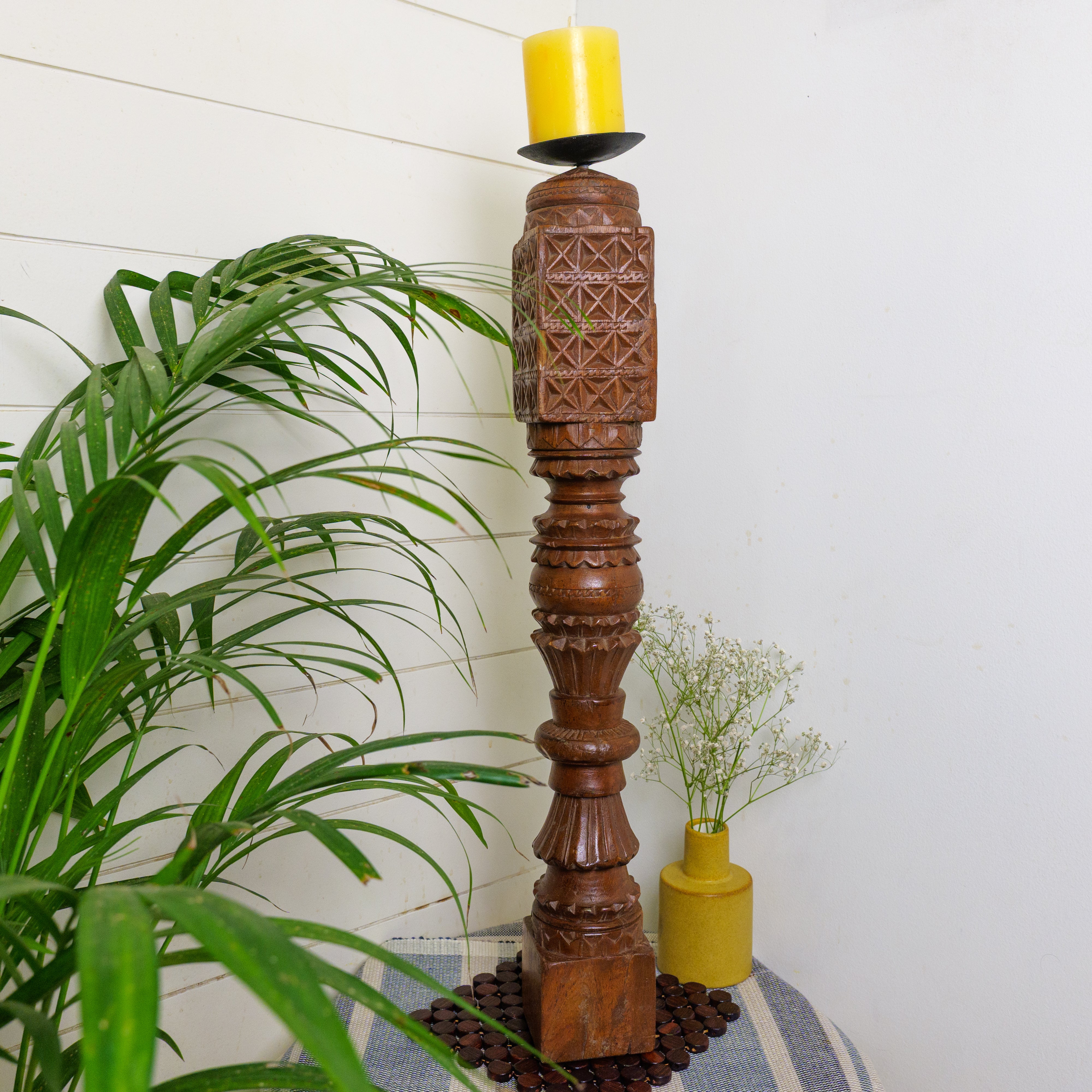 Vintage Candle Stand - Tall - Floor - Charpai Leg - Heavy Piece