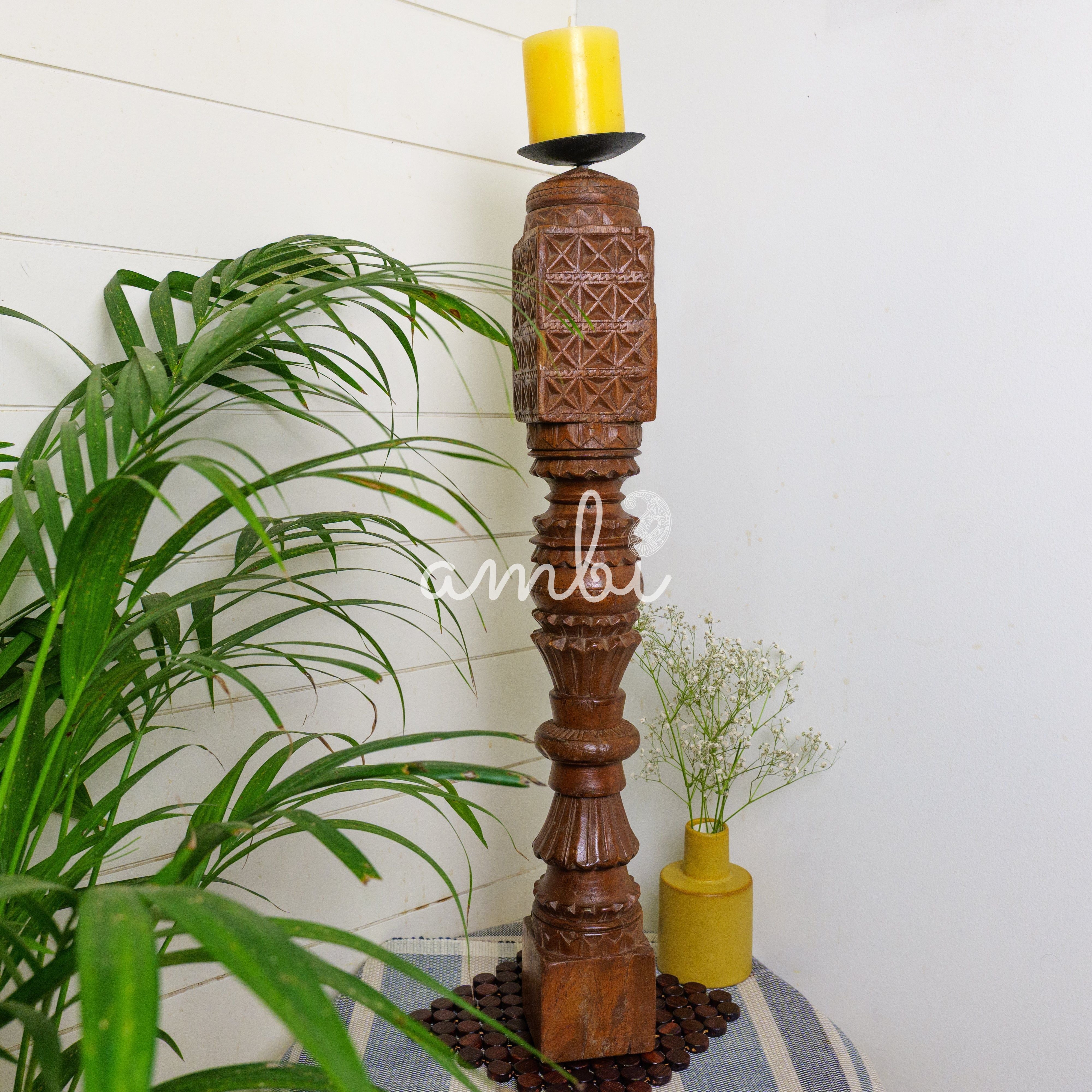 Vintage Candle Stand - Tall - Floor - Charpai Leg - Heavy Piece