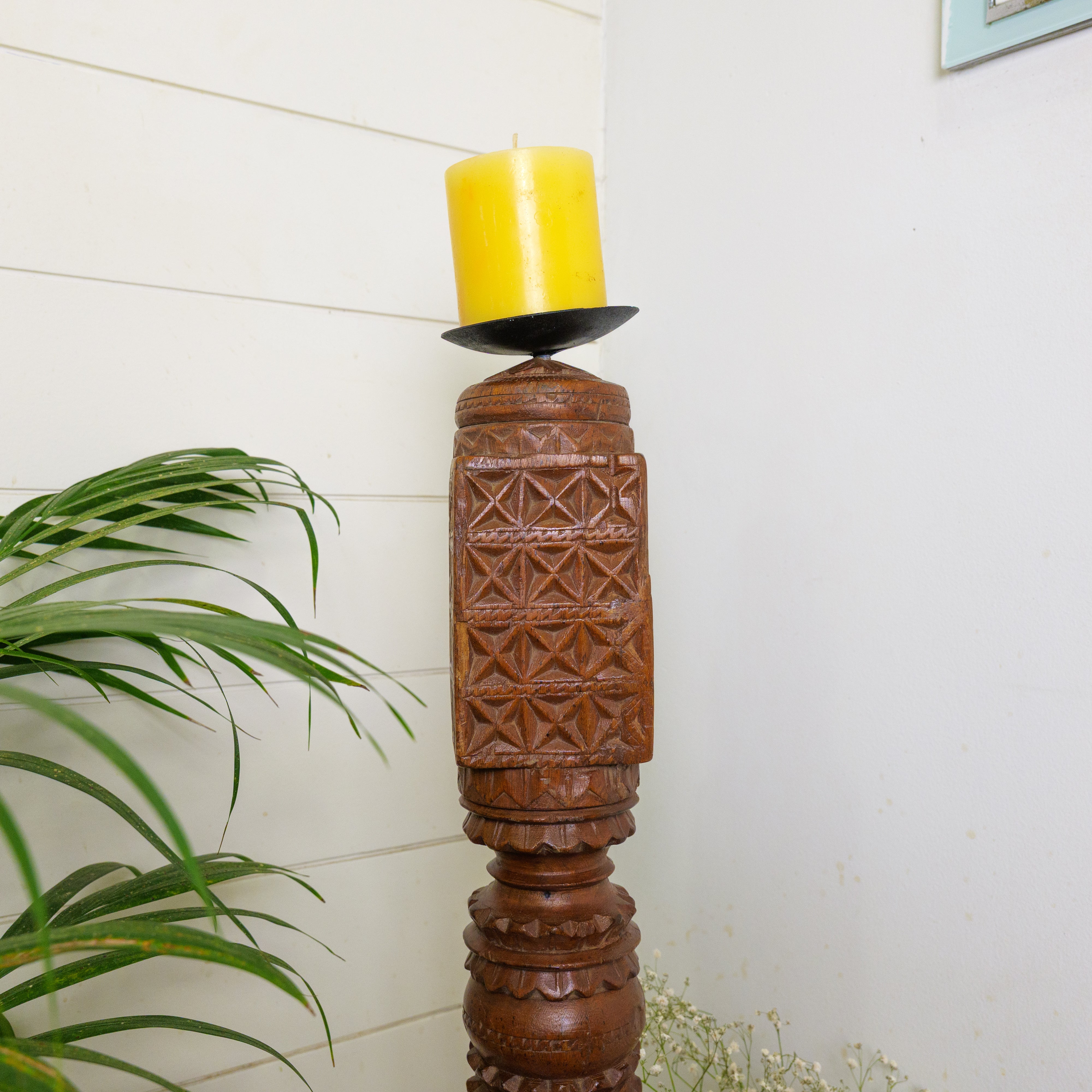 Vintage Candle Stand - Tall - Floor - Charpai Leg - Heavy Piece