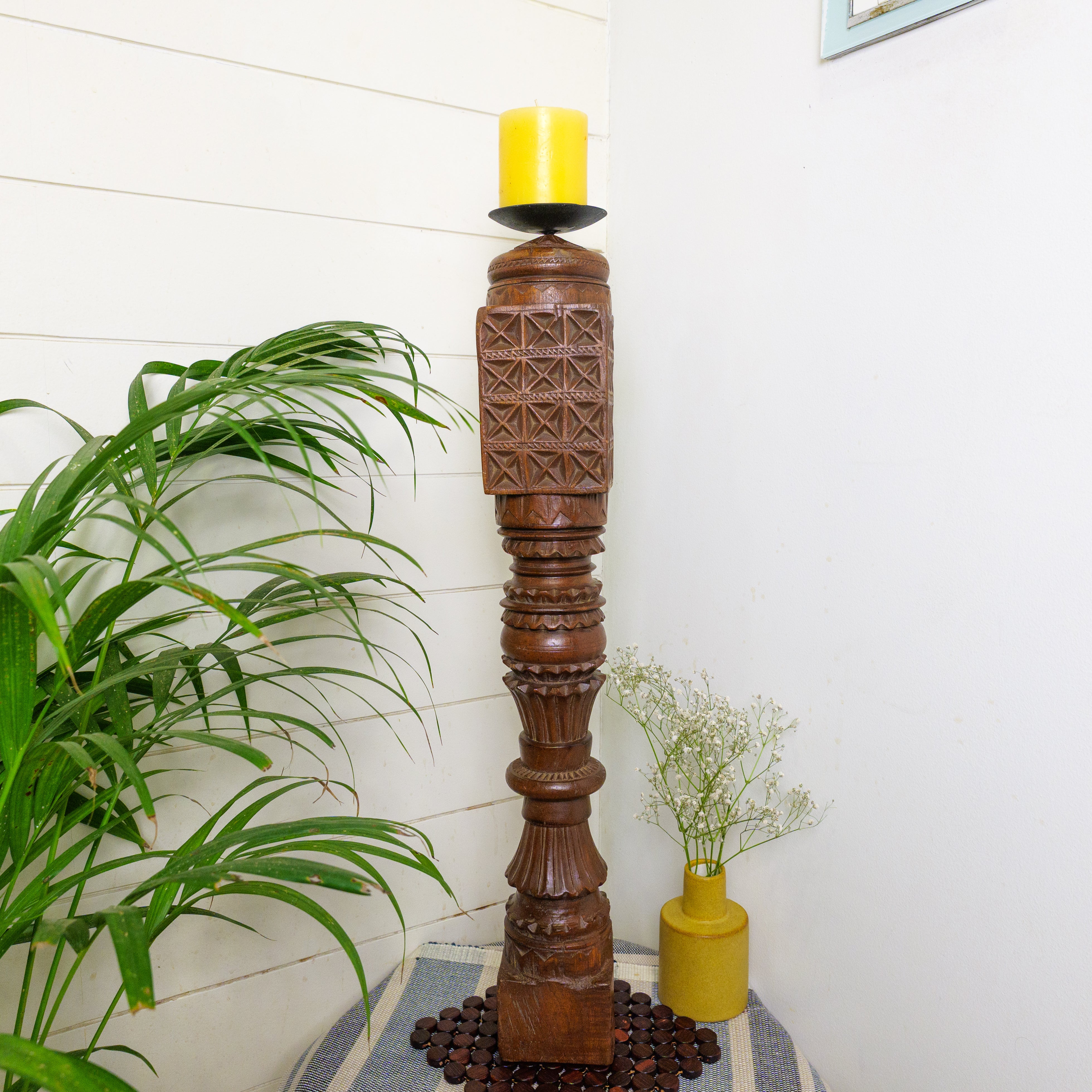 Vintage Candle Stand - Tall - Floor Piece - Charpai Leg - Heavy Make