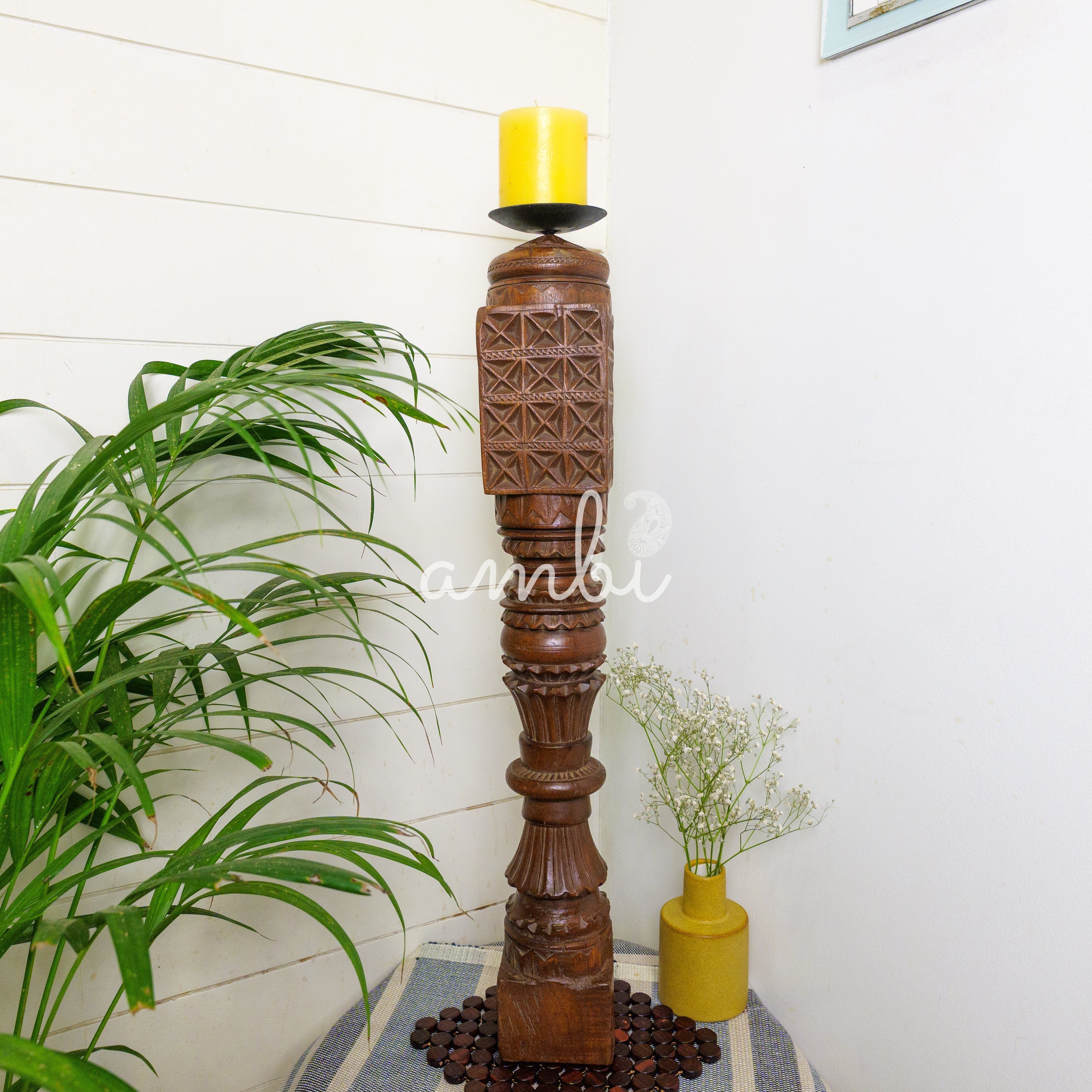 Vintage Candle Stand - Tall - Floor Piece - Charpai Leg - Heavy Make