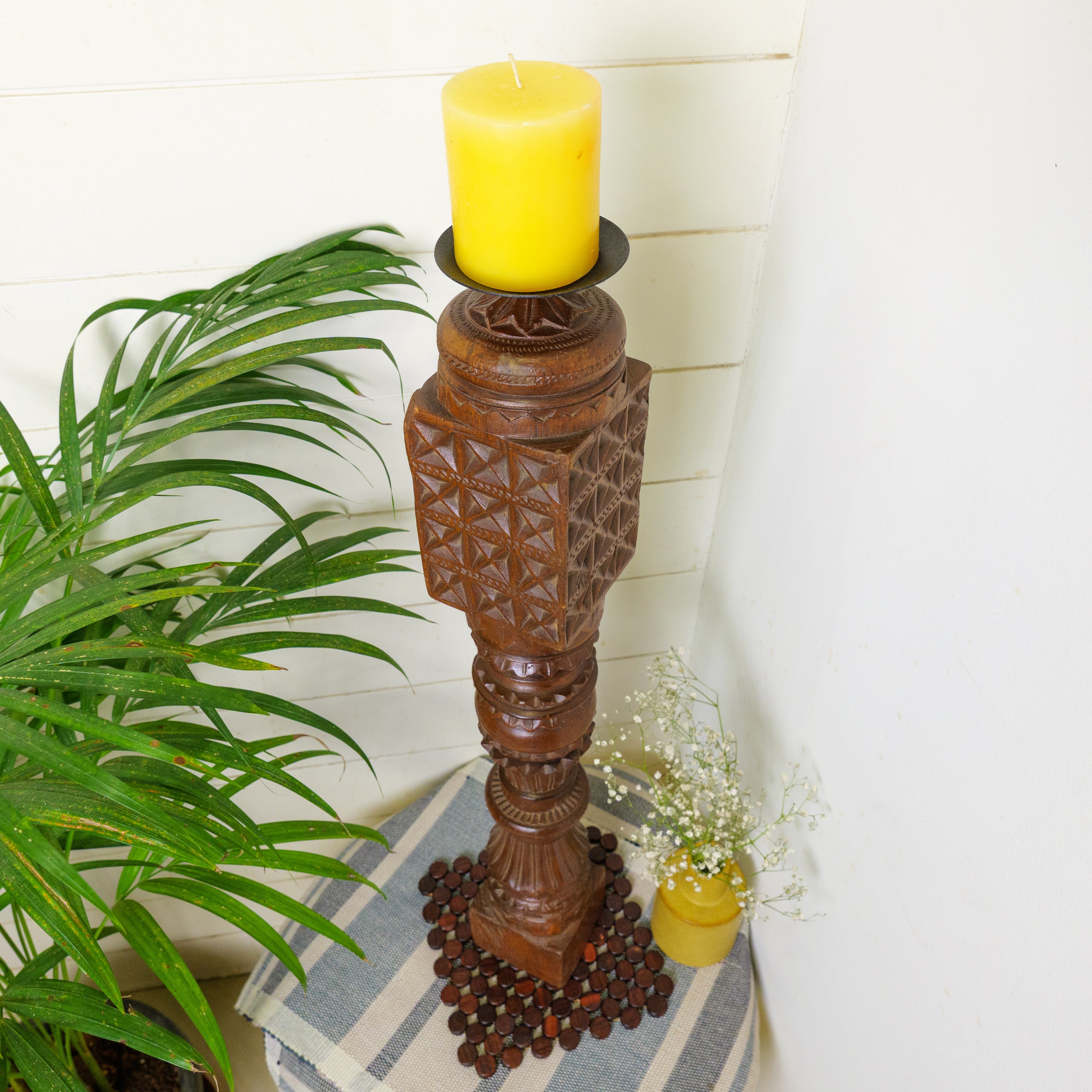 Vintage Candle Stand - Tall - Floor Piece - Charpai Leg - Heavy Make