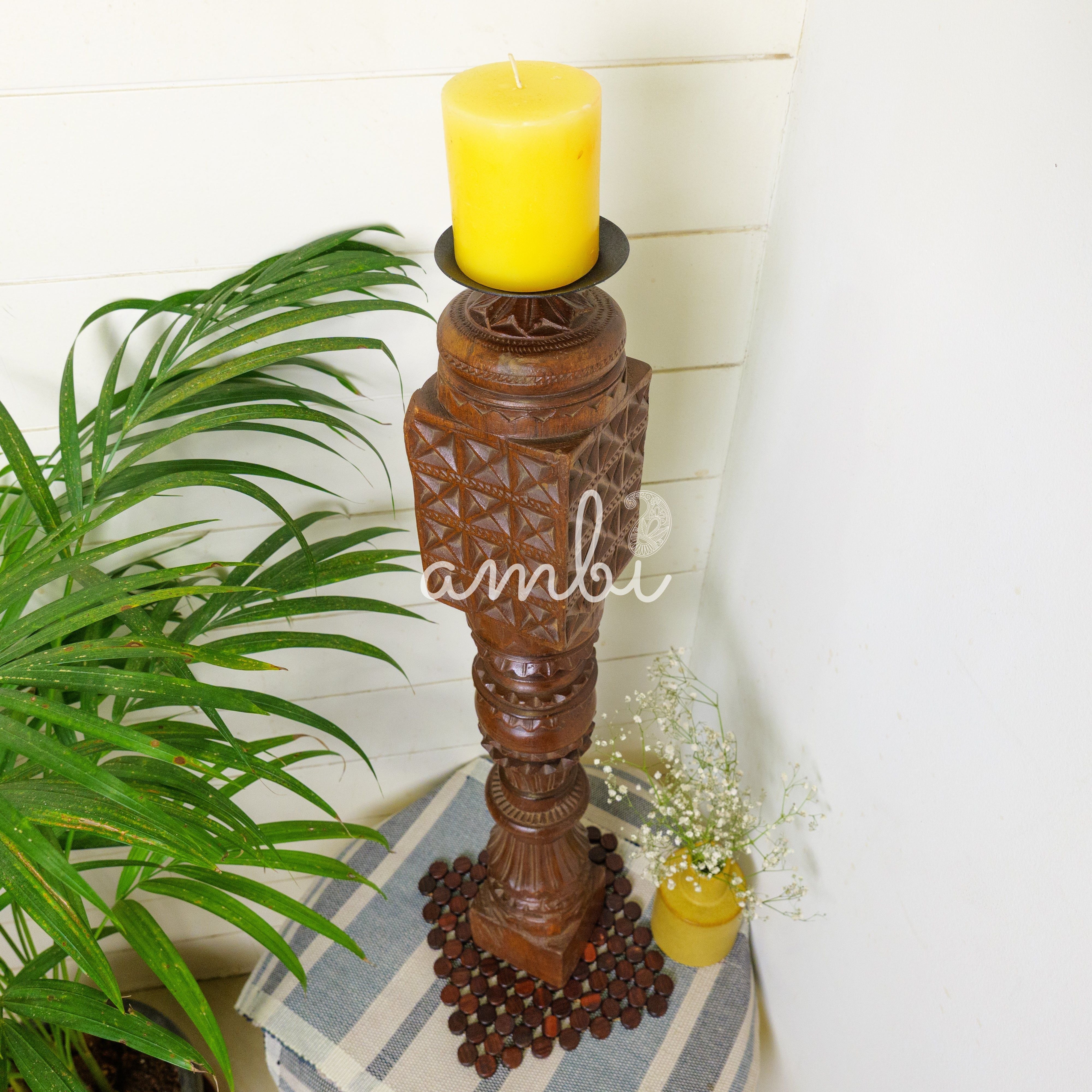 Vintage Candle Stand - Tall - Floor Piece - Charpai Leg - Heavy Make