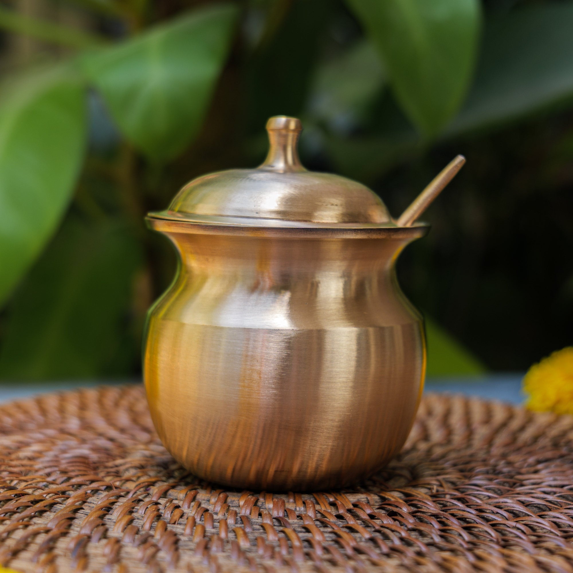 Handmade Artisanal Fine Finish Lead Free Pure 100% Kansa Heavy Ghee Pot for Health Benefits - Large - 275 ML Pot with Spoon