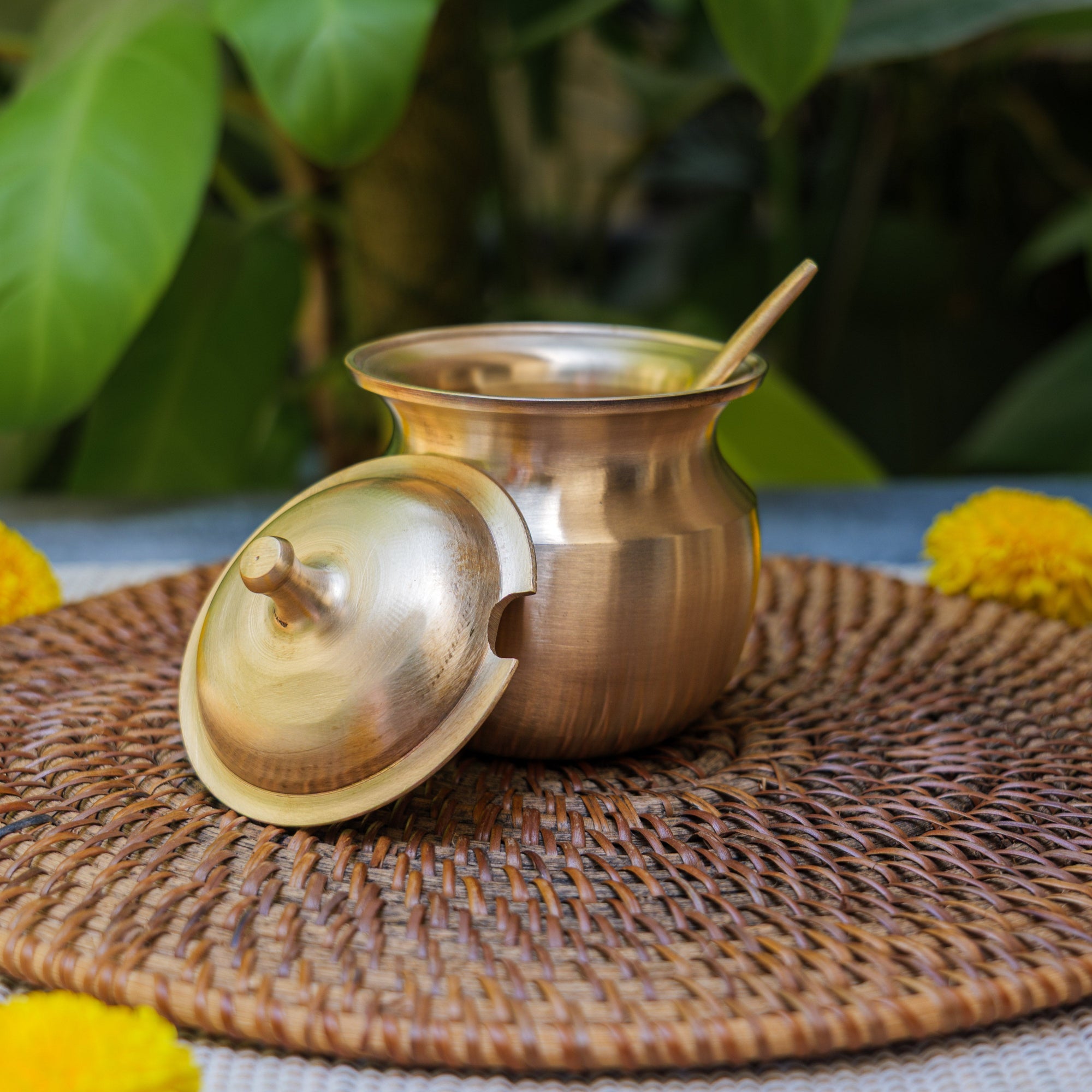 Handmade Artisanal Fine Finish Lead Free Pure 100% Kansa Heavy Ghee Pot for Health Benefits - Large - 275 ML Pot with Spoon
