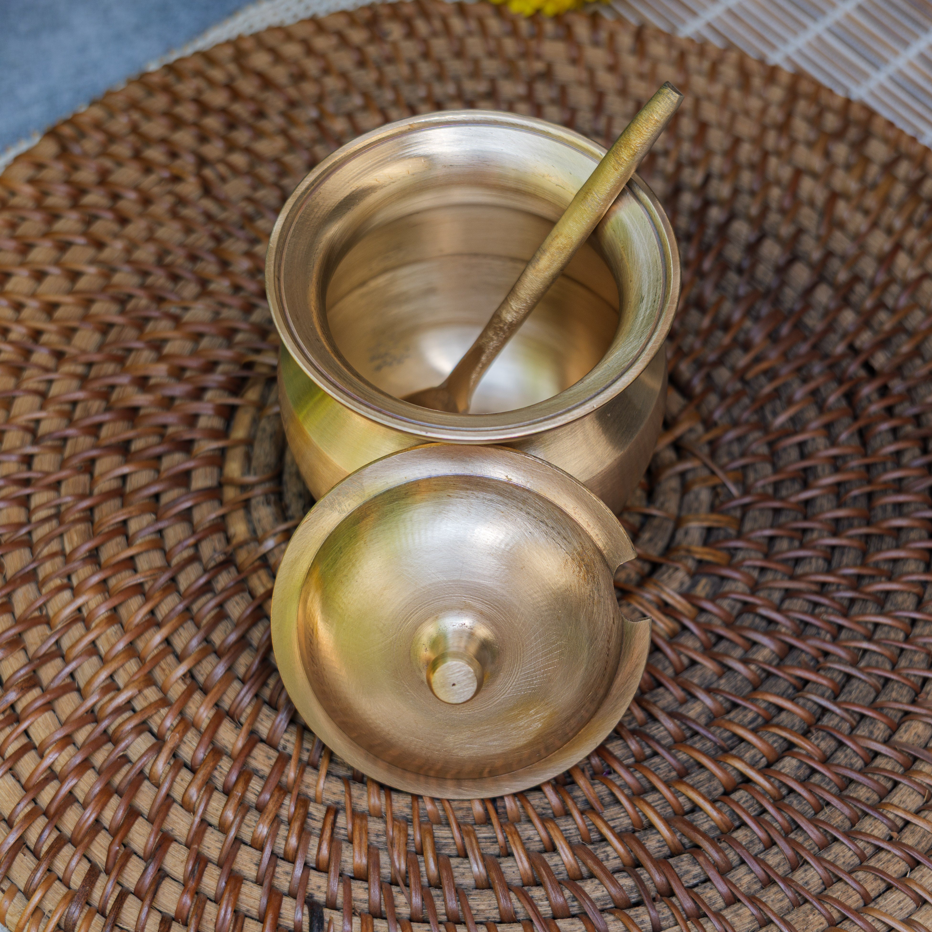 Handmade Artisanal Fine Finish Lead Free Pure 100% Kansa Heavy Ghee Pot for Health Benefits - Large -  275 ML Pot with Spoon