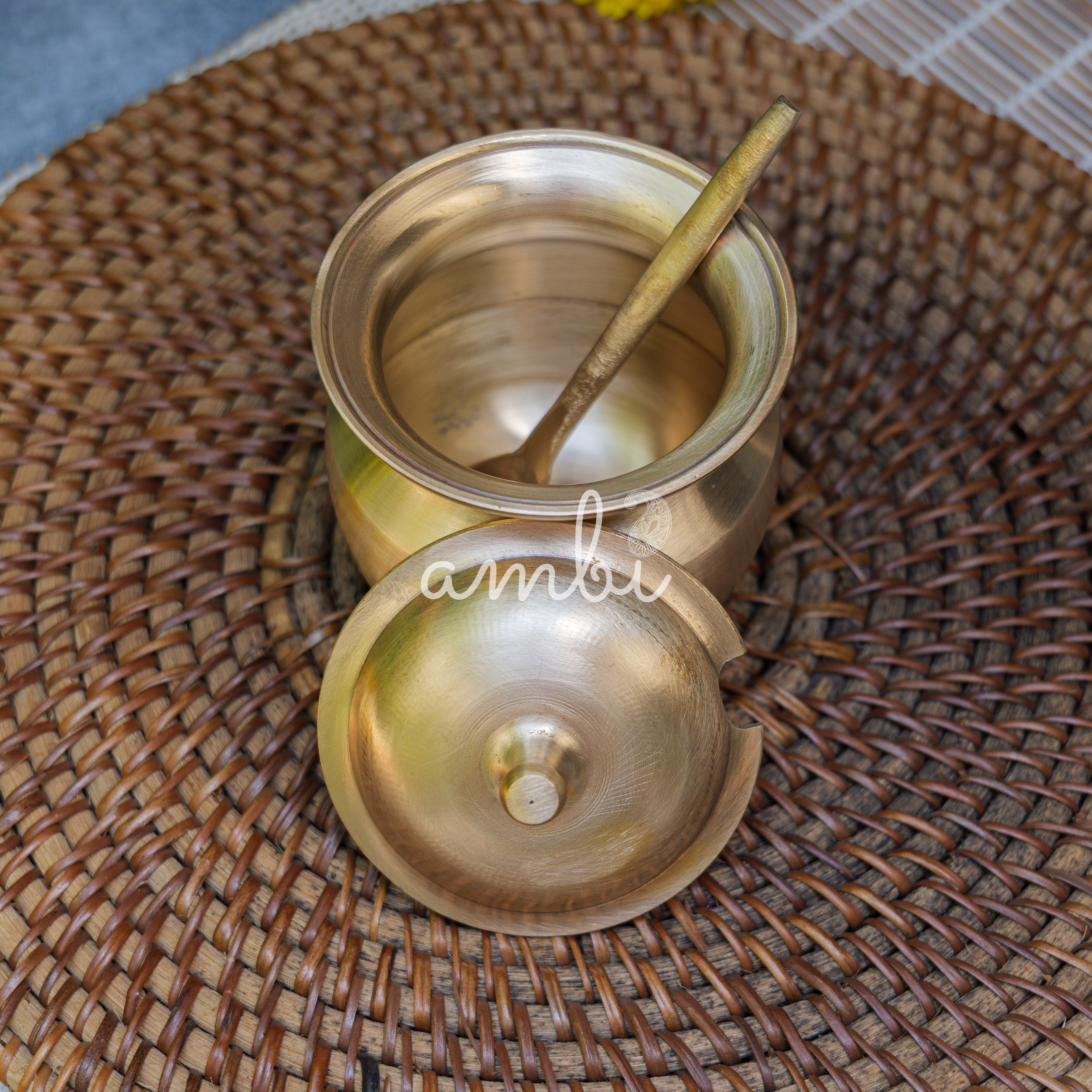 Handmade Artisanal Fine Finish Lead Free Pure 100% Kansa Heavy Ghee Pot for Health Benefits - Large - 275 ML Pot with Spoon