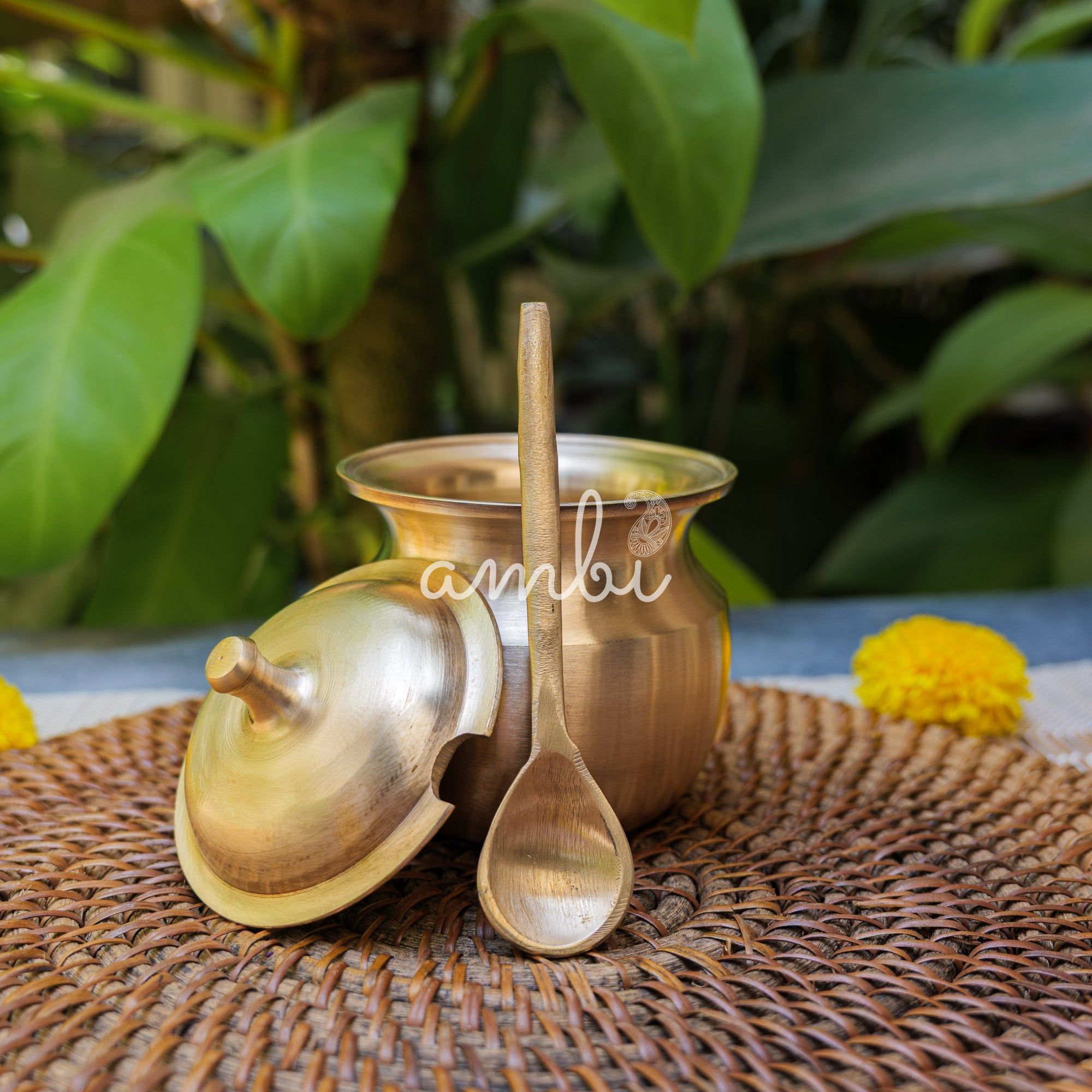 Handmade Artisanal Fine Finish Lead Free Pure 100% Kansa Heavy Ghee Pot for Health Benefits - Large - 275 ML Pot with Spoon