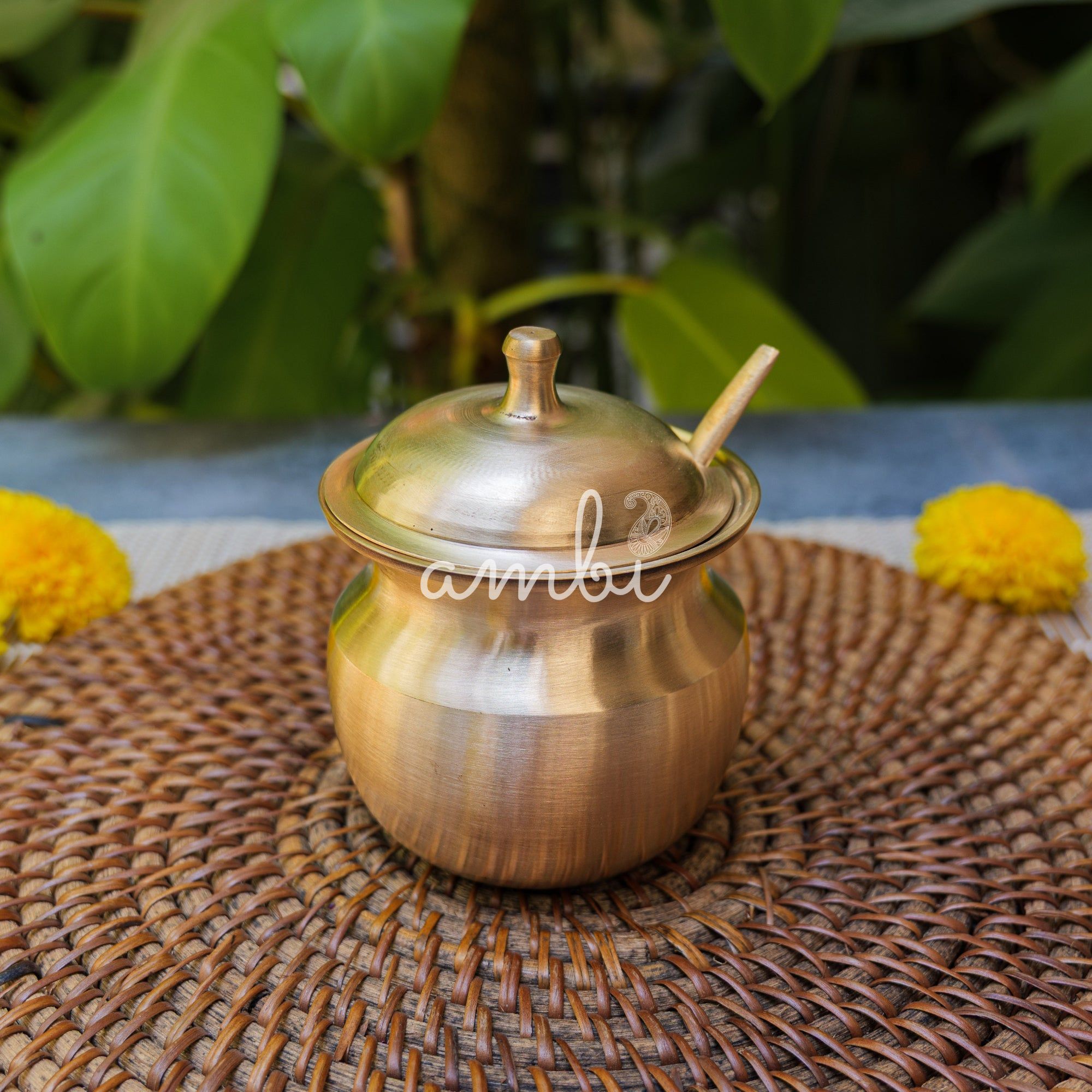 Handmade Artisanal Fine Finish Lead Free Pure 100% Kansa Heavy Ghee Pot for Health Benefits - Large - 275 ML Pot with Spoon