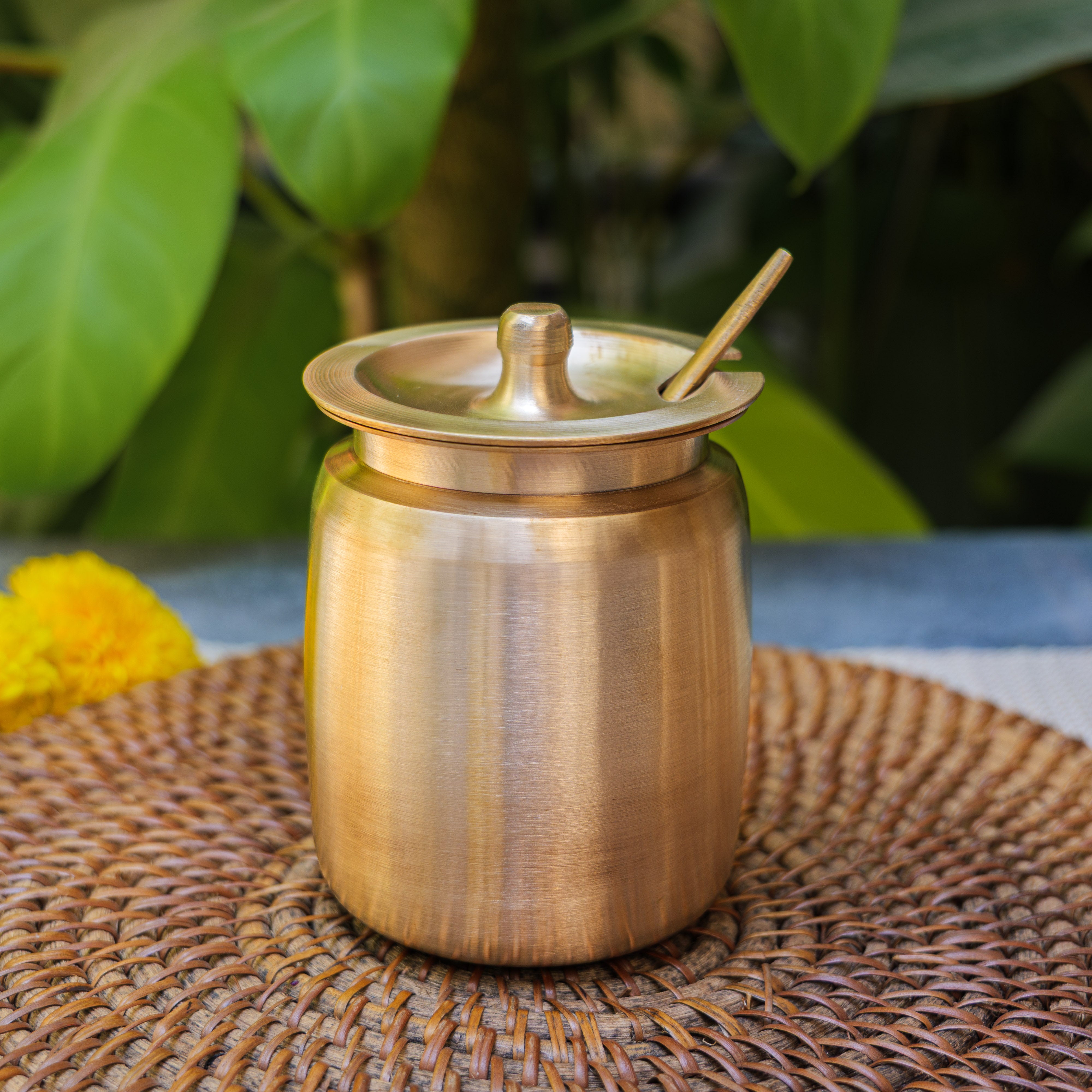 Handmade Artisanal Fine Finish Lead Free Pure 100% Kansa Heavy Ghee / Oil Pot for Health Benefits - Extra Large - 400 ML Pot with Spoon