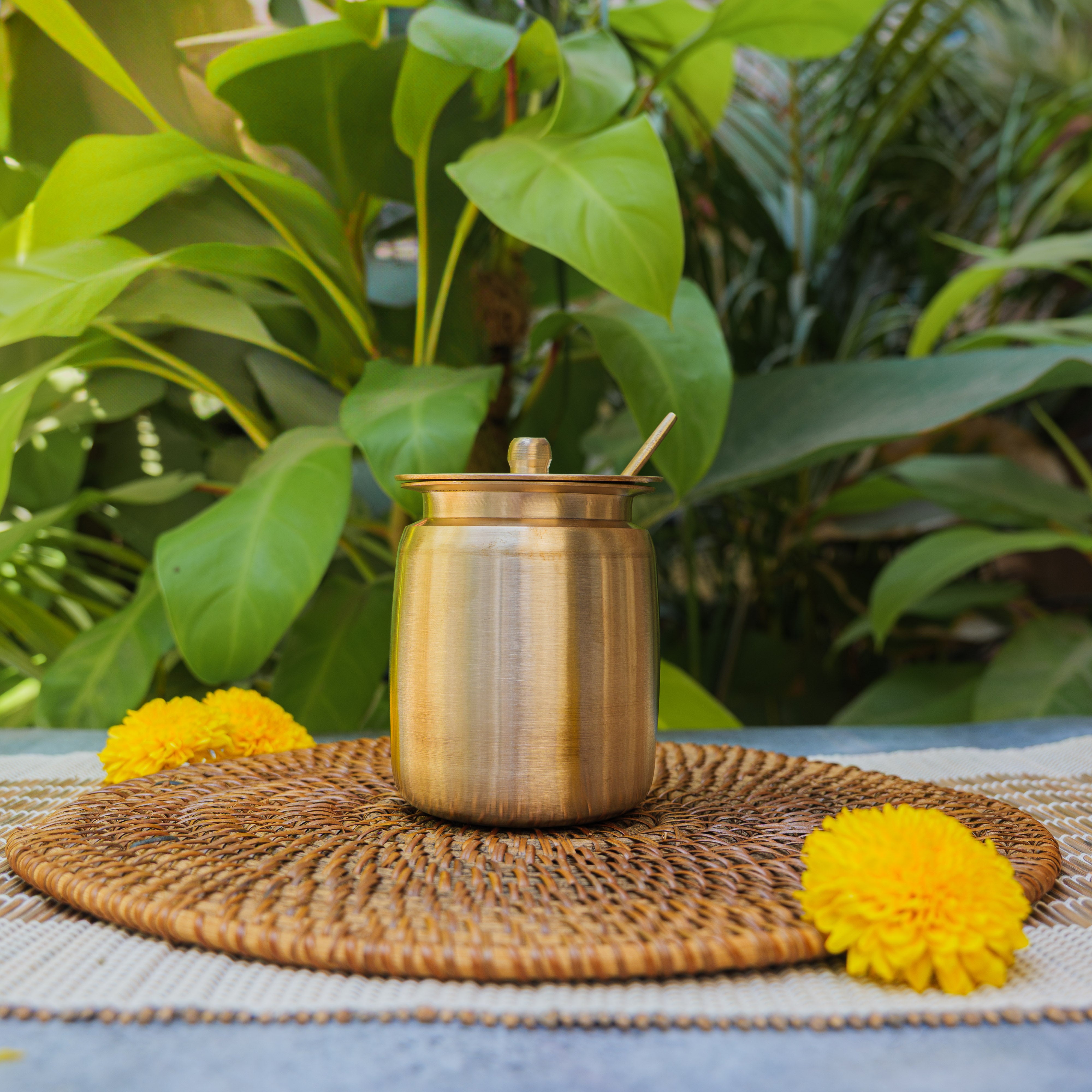 Handmade Artisanal Fine Finish Lead Free Pure 100% Kansa Heavy Ghee / Oil Pot for Health Benefits - Extra Large - 400 ML Pot with Spoon