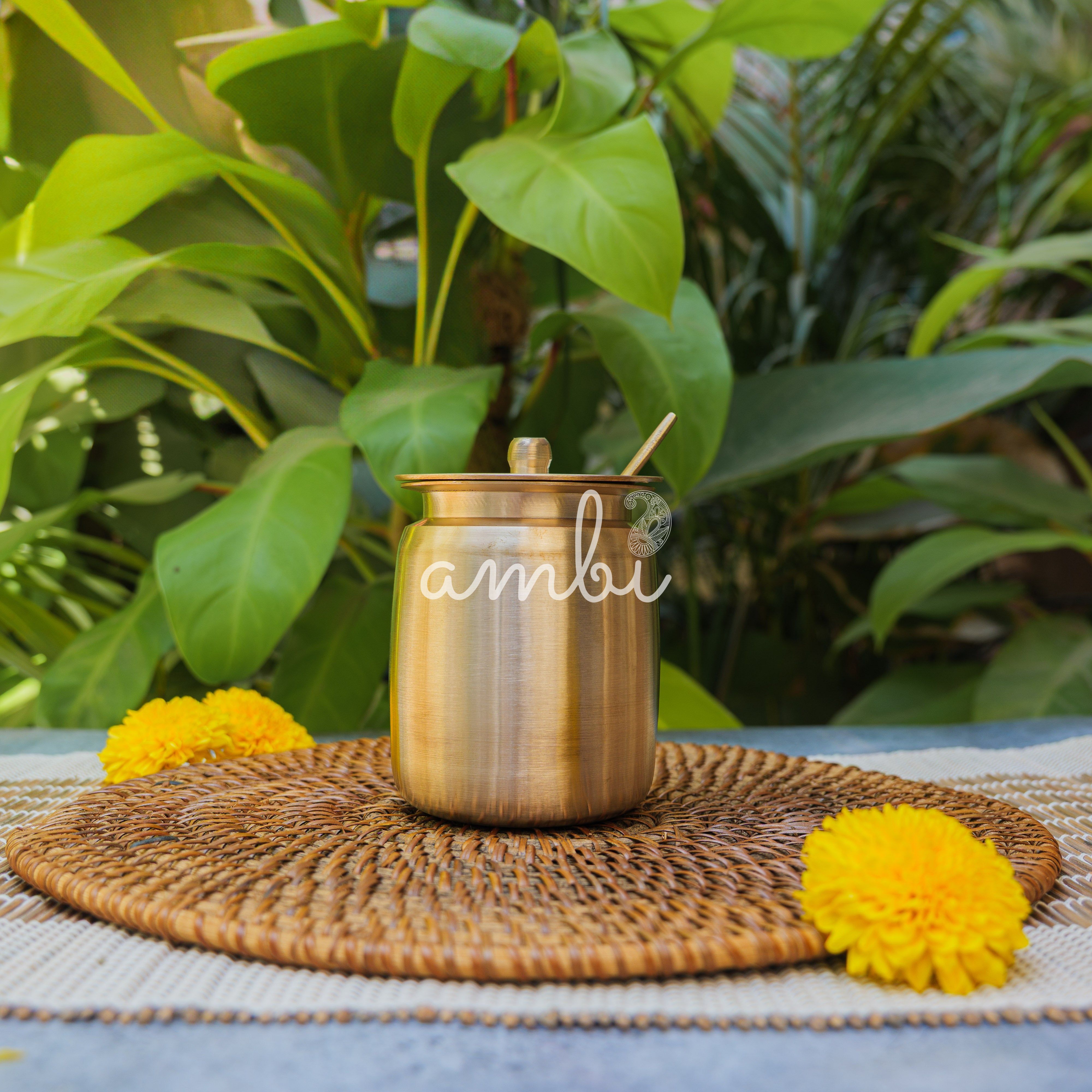 Handmade Artisanal Fine Finish Lead Free Pure 100% Kansa Heavy Ghee / Oil Pot for Health Benefits - Extra Large - 400 ML Pot with Spoon