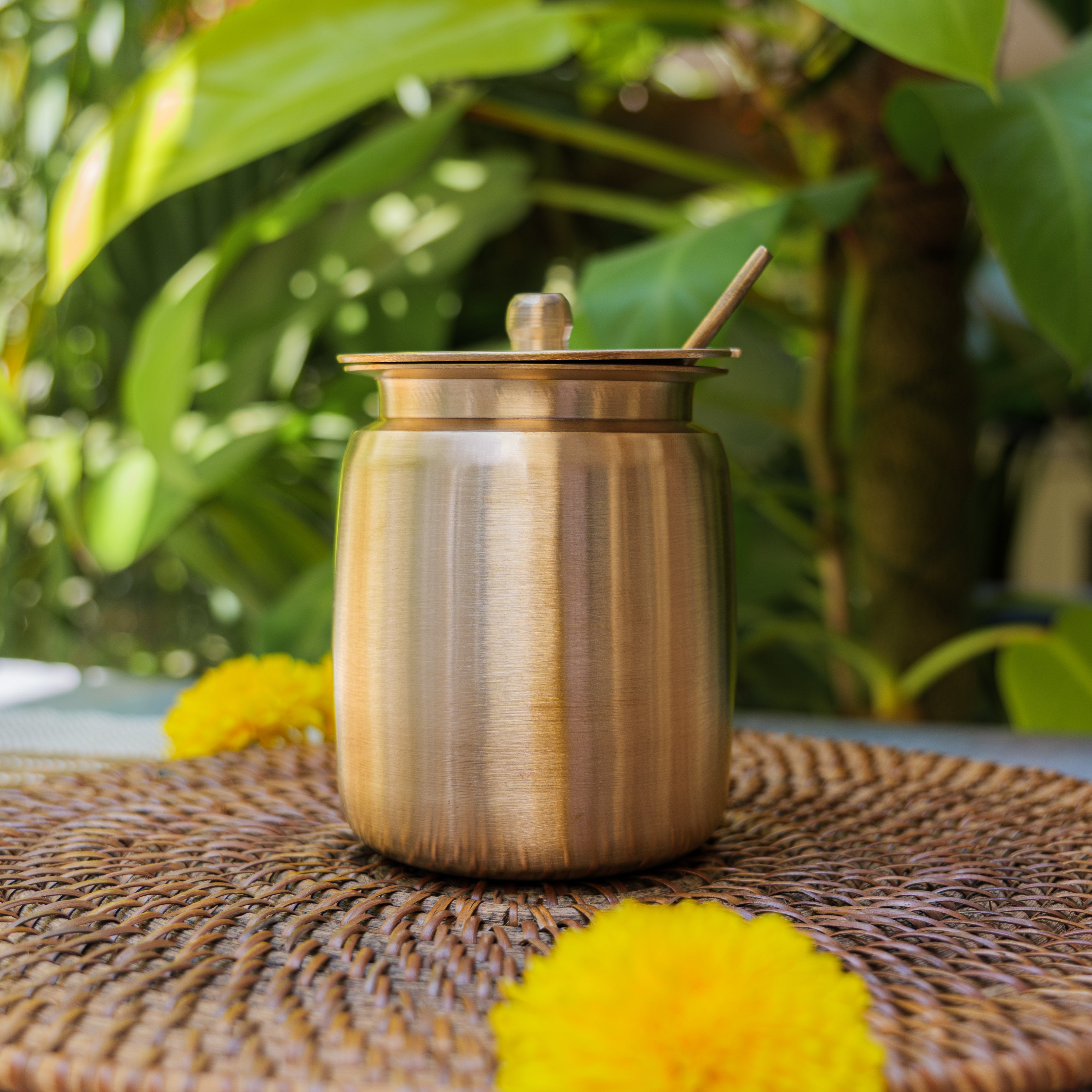 Handmade Artisanal Fine Finish Lead Free Pure 100% Kansa Heavy Ghee / Oil Pot for Health Benefits - Extra Large - 400 ML Pot with Spoon