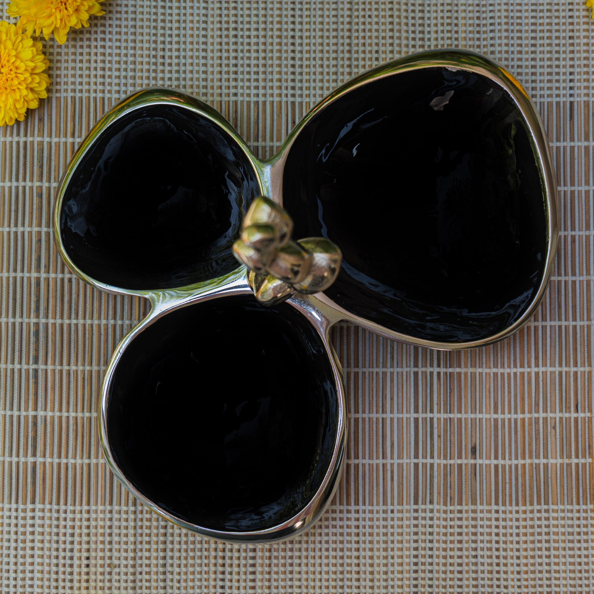 Pure Brass Silver Edge Nuts Bowls - 3 Bowls in a Single Piece