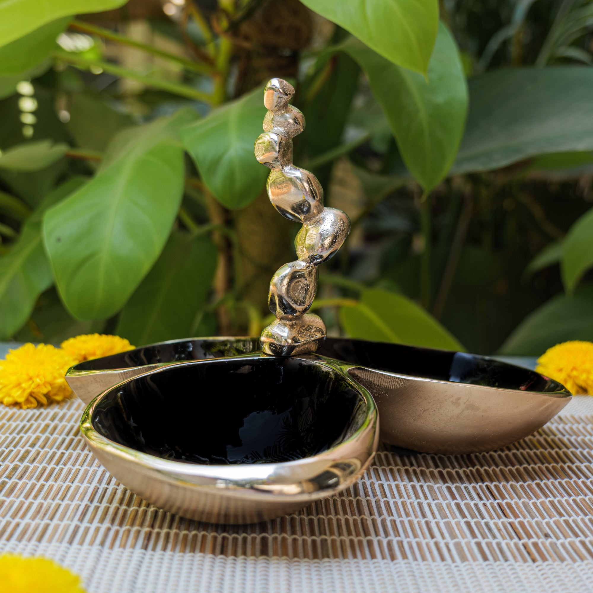 Pure Brass Silver Edge Nuts Bowls - 3 Bowls in a Single Piece