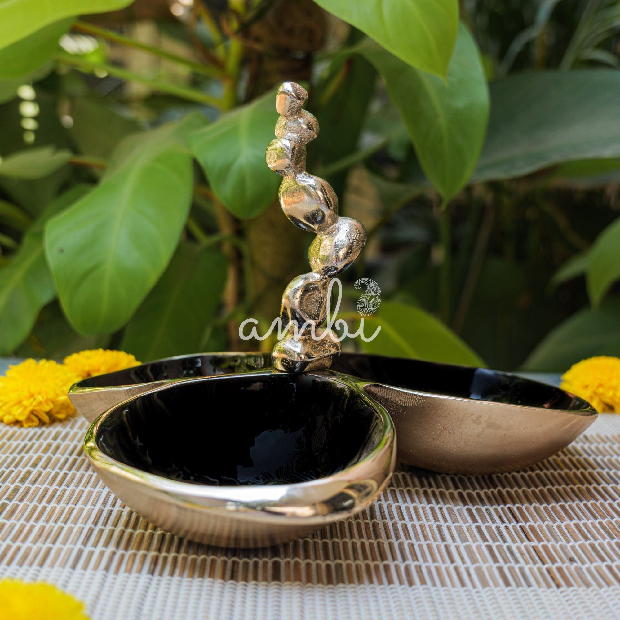 Pure Brass Silver Edge Nuts Bowls - 3 Bowls in a Single Piece