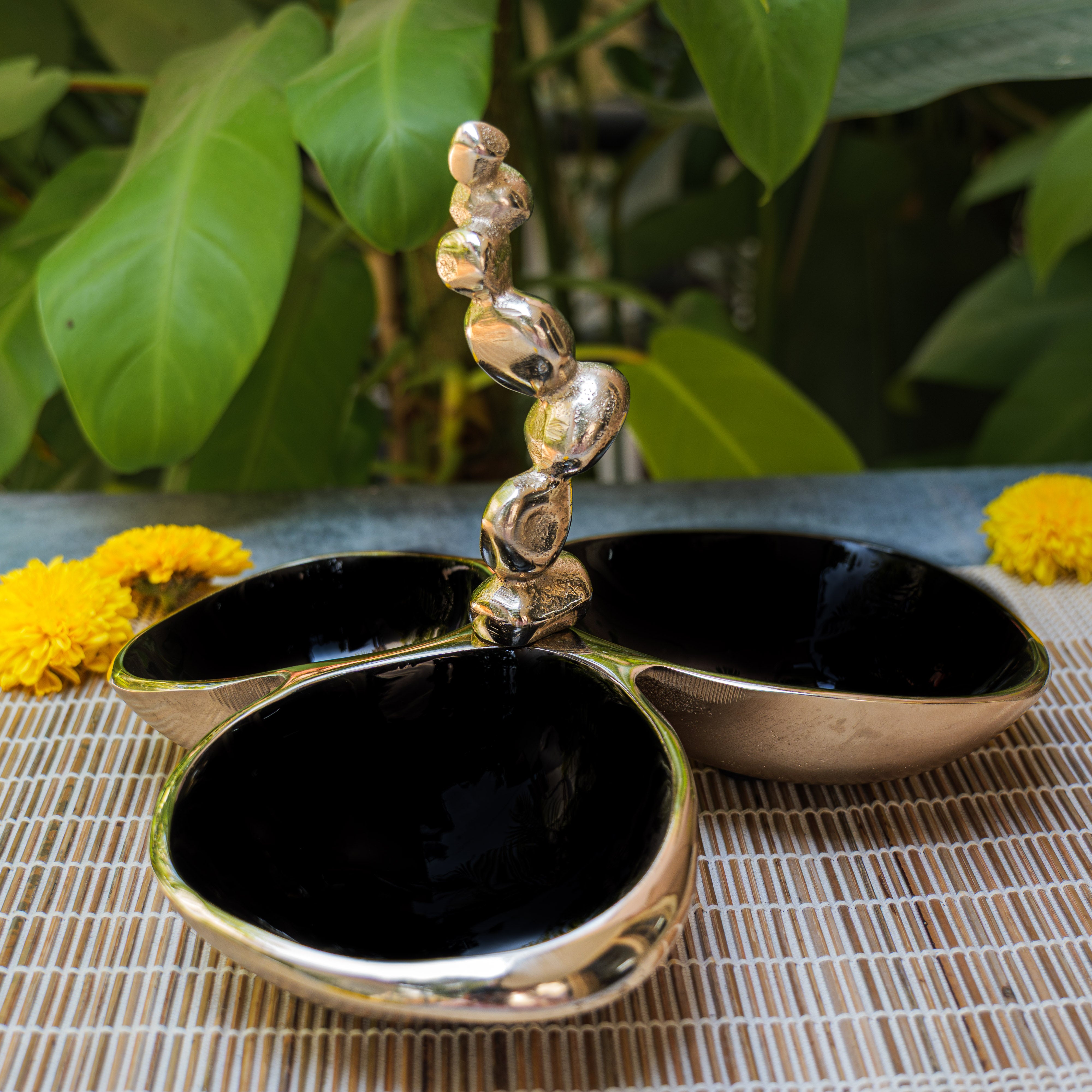 Pure Brass Silver Edge Nuts Bowls - 3 Bowls in a Single Piece