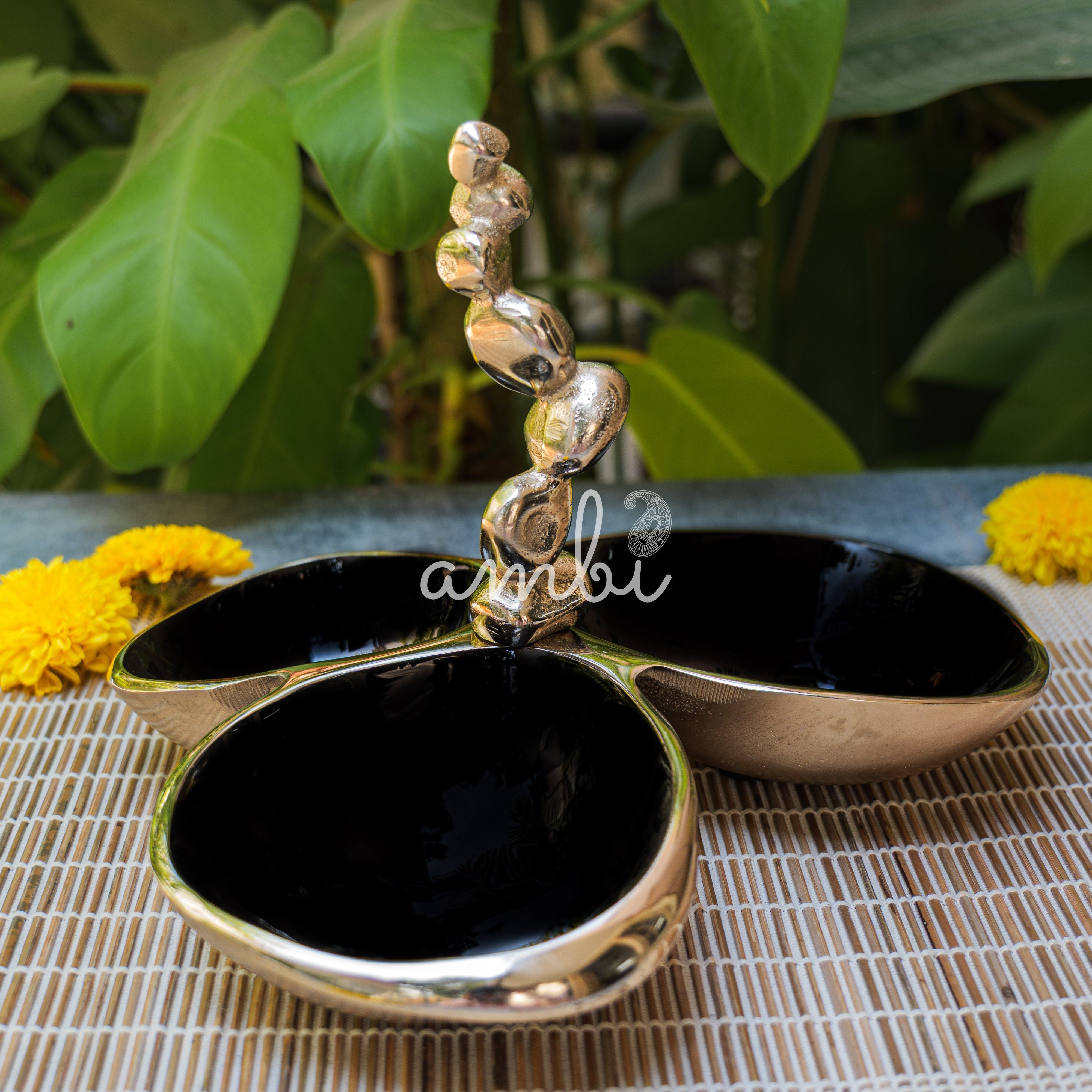 Pure Brass Silver Edge Nuts Bowls - 3 Bowls in a Single Piece