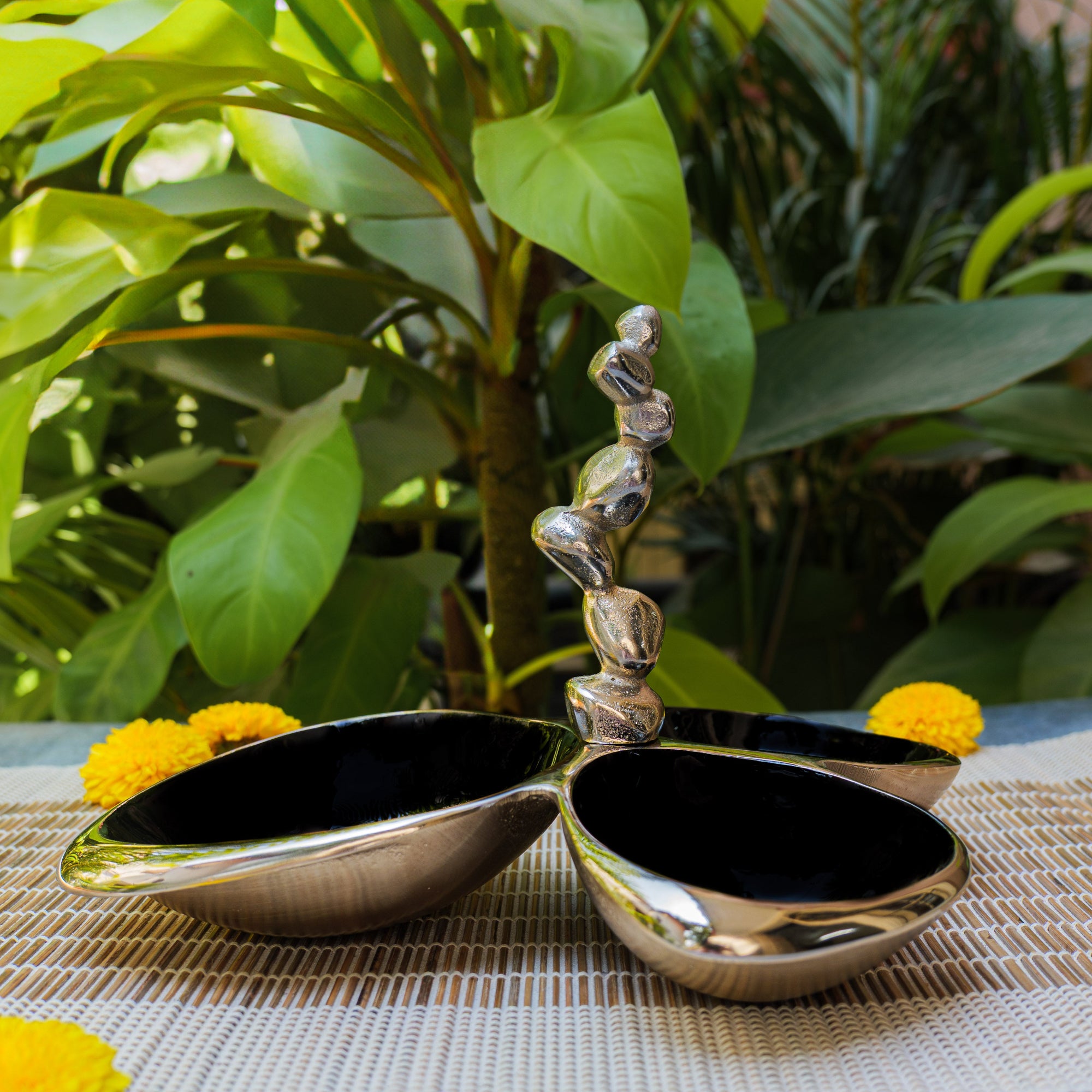 Pure Brass Silver Edge Nuts Bowls - 3 Bowls in a Single Piece