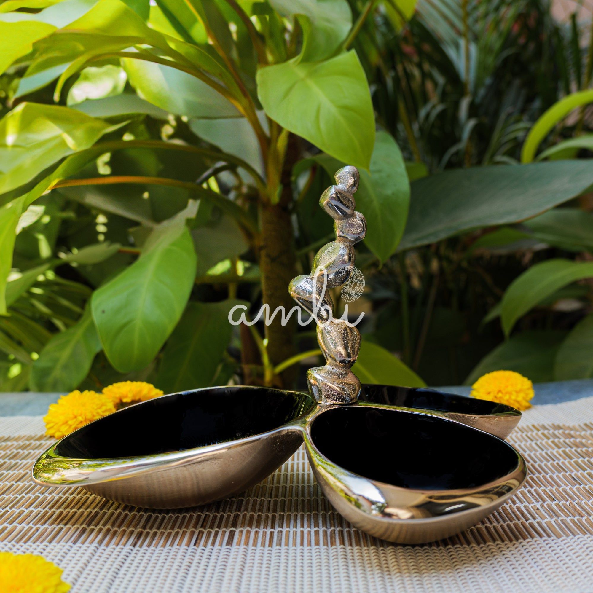 Pure Brass Silver Edge Nuts Bowls - 3 Bowls in a Single Piece