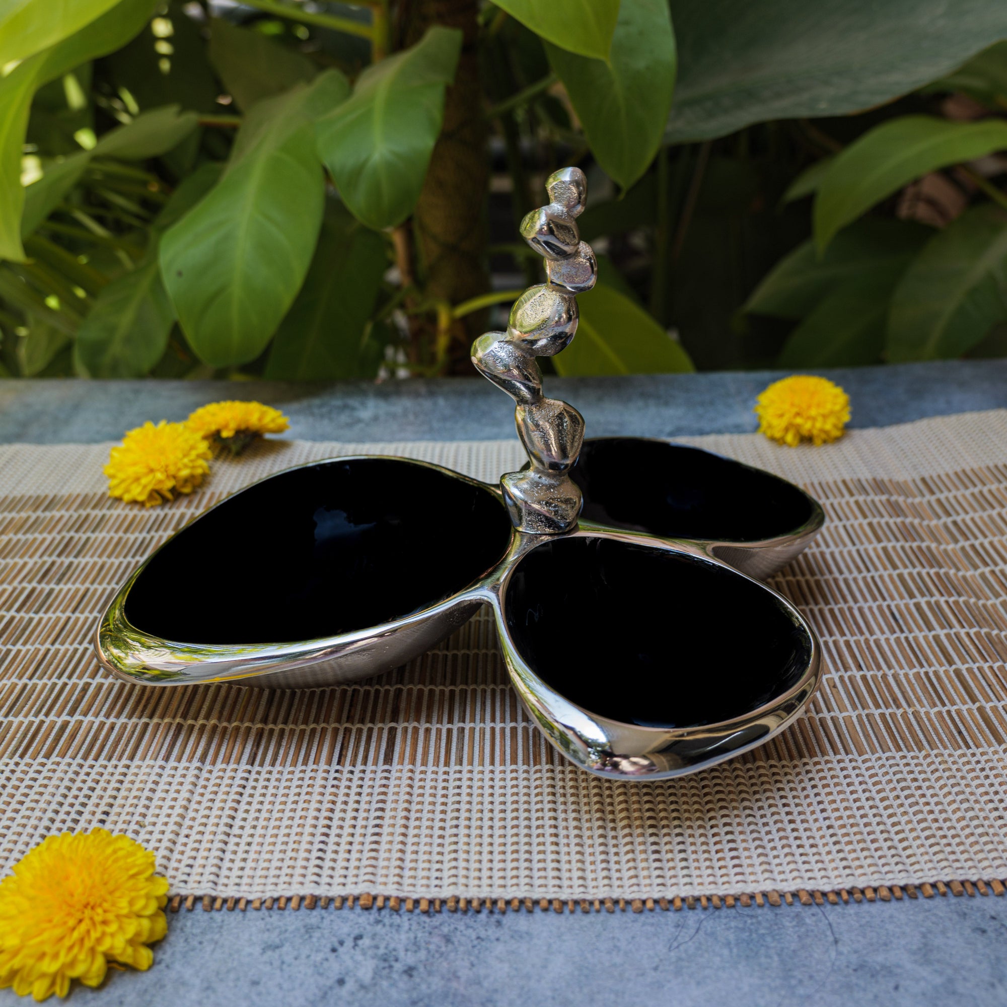 Pure Brass Silver Edge Nuts Bowls - 3 Bowls in a Single Piece