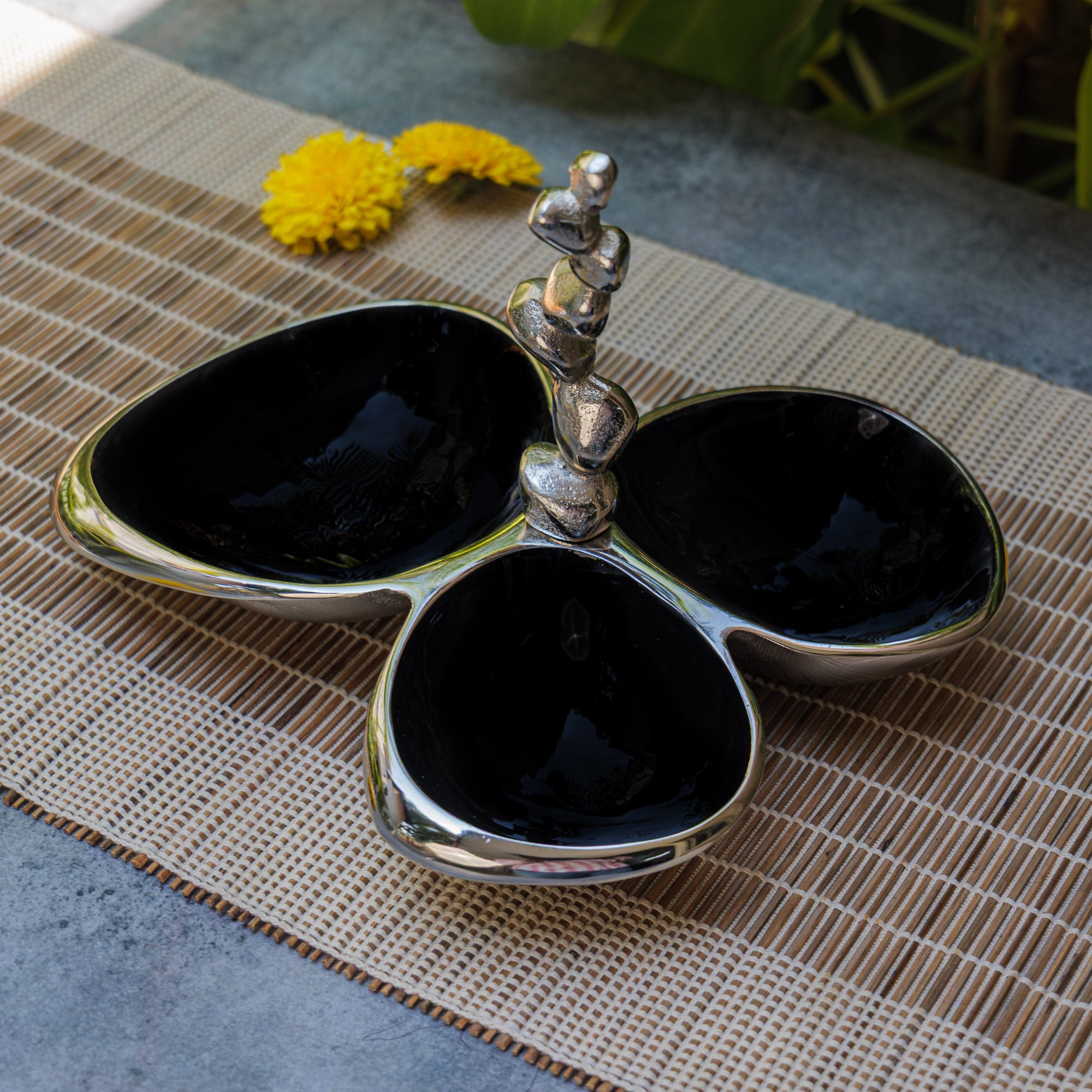 Pure Brass Silver Edge Nuts Bowls - 3 Bowls in a Single Piece