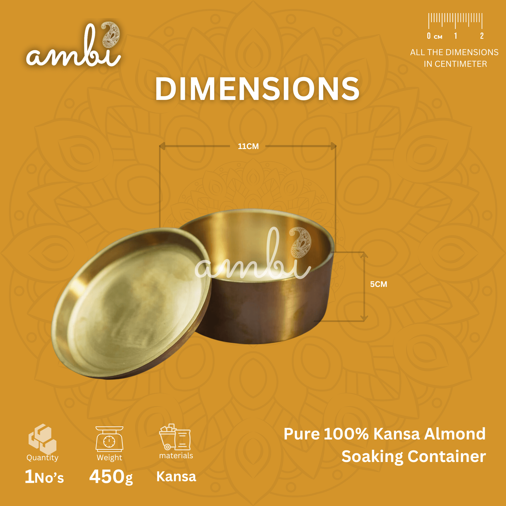 Ambi Heritage Lead Free Kansa Almond Box — A Wellness Heirloom (Tiffin Box)