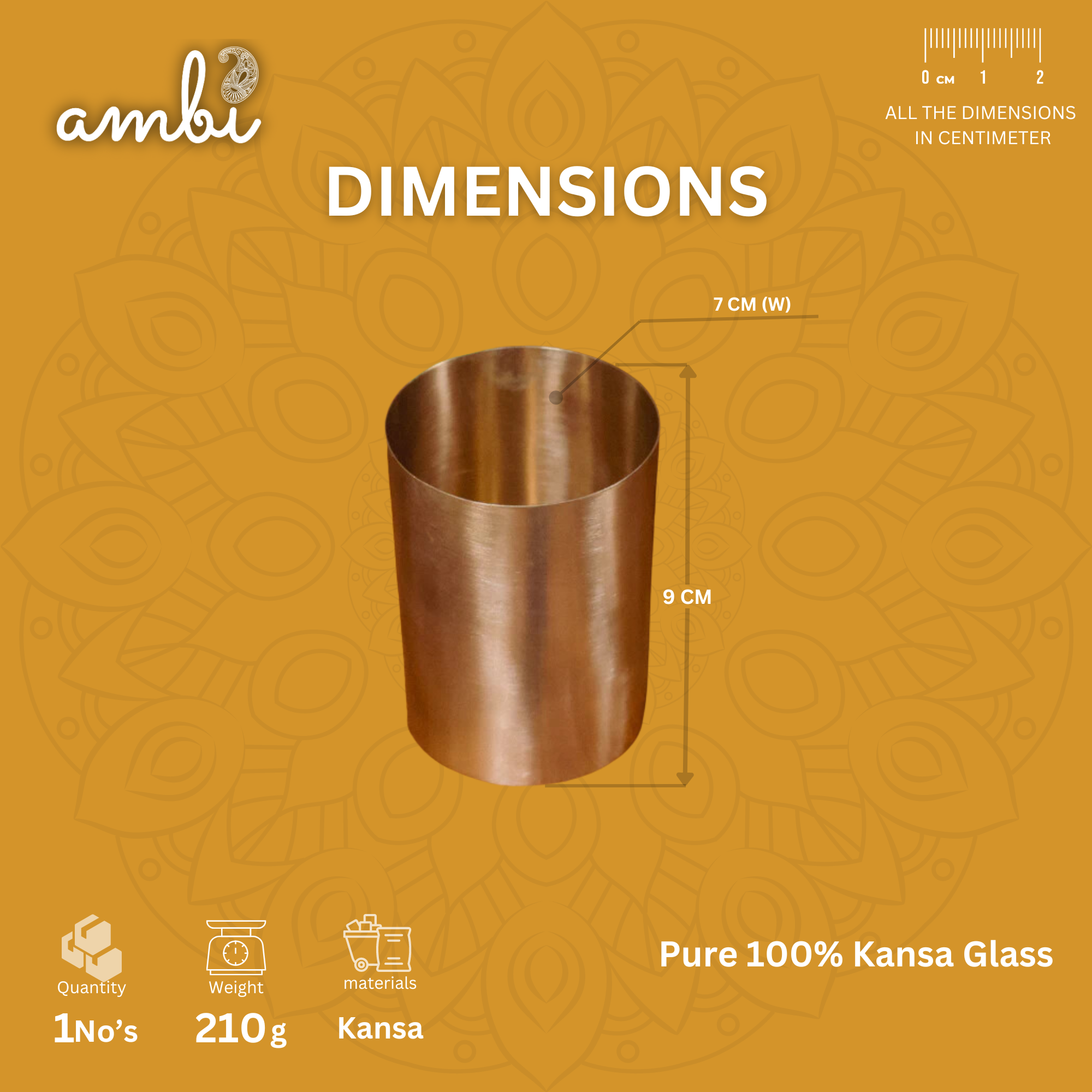 Ambi Pure Kansa Straight Edge Glass 250 ML – Heavy Make | 100% Lead-Free Bronze Drinking Glass