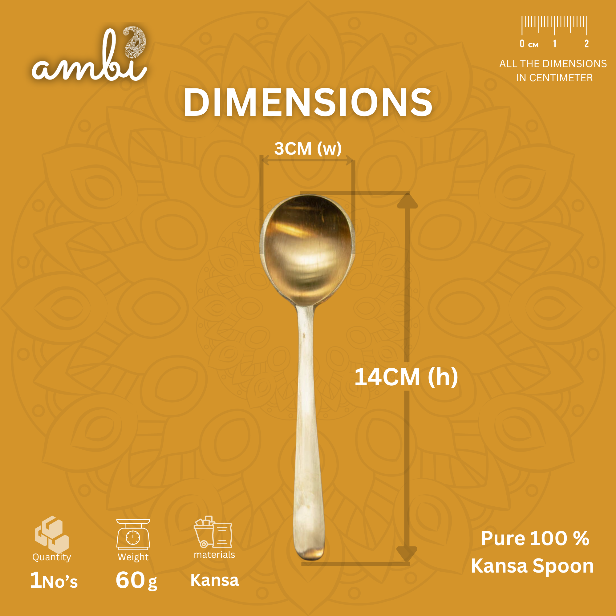 Pure 100% Lead Free Kansa Spoon - good for health ! 17cm 55g