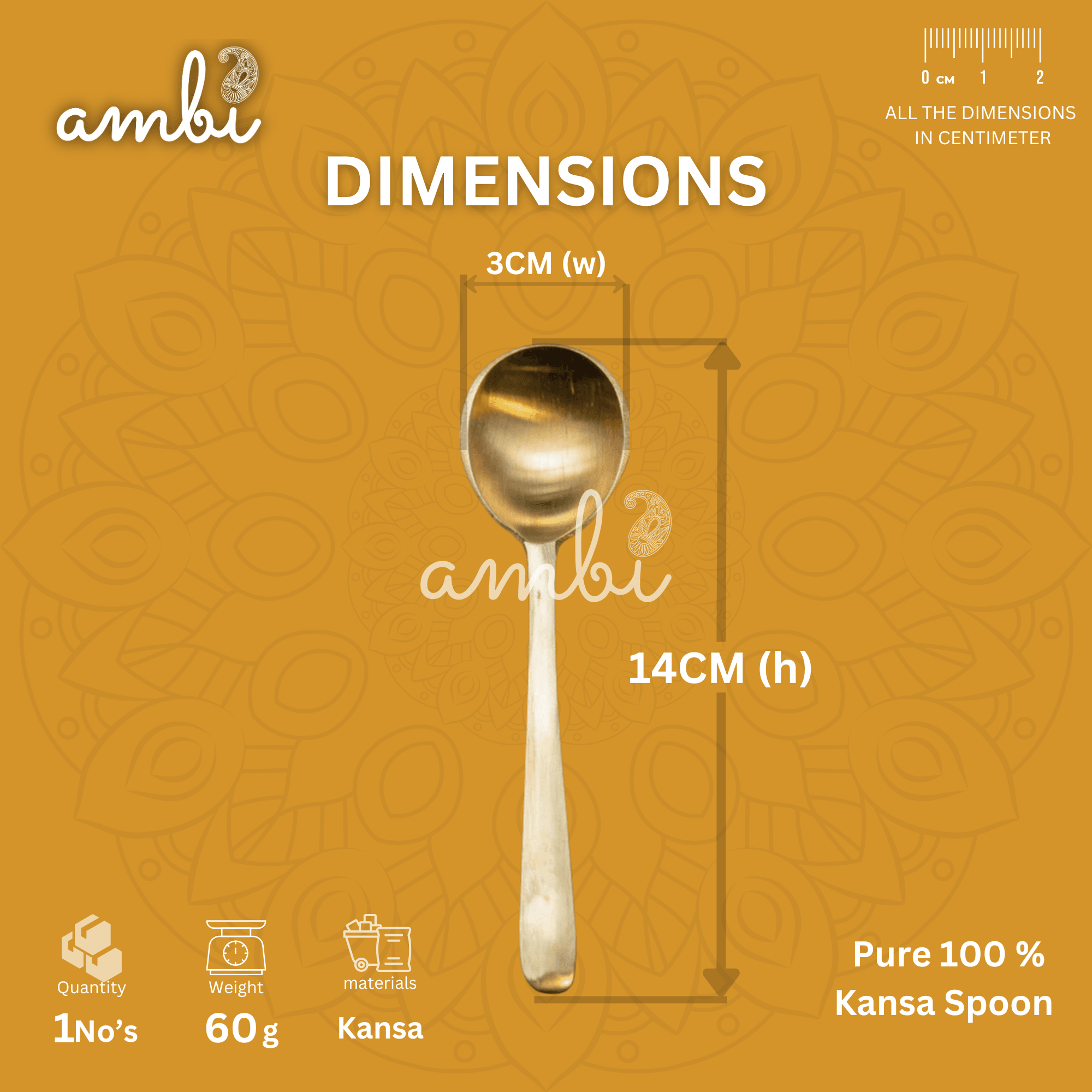 Pure 100% Lead Free Kansa Spoon - good for health ! 17cm 55g