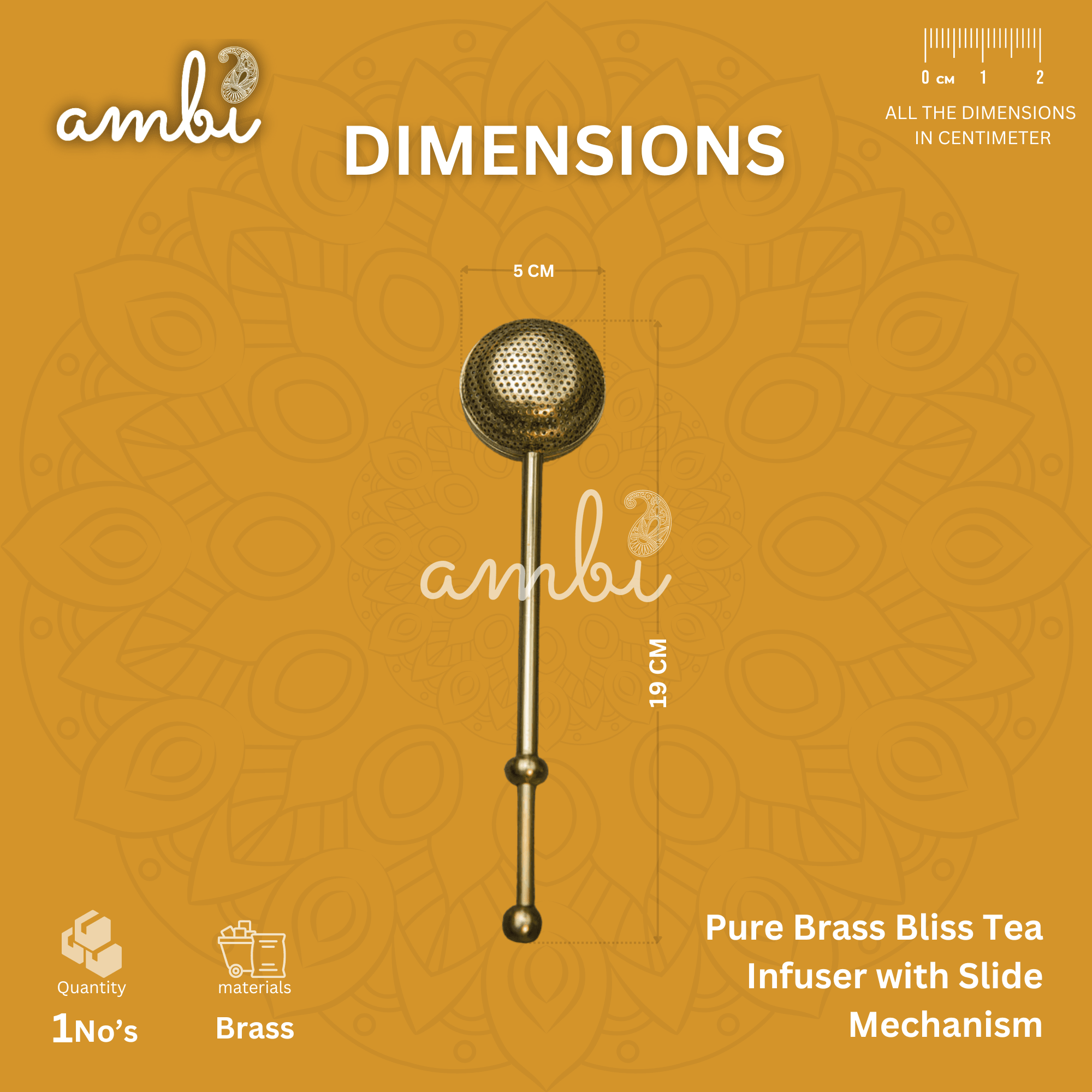 Pure Brass Bliss Tea Infuser with Slide Mechanism - GOLD