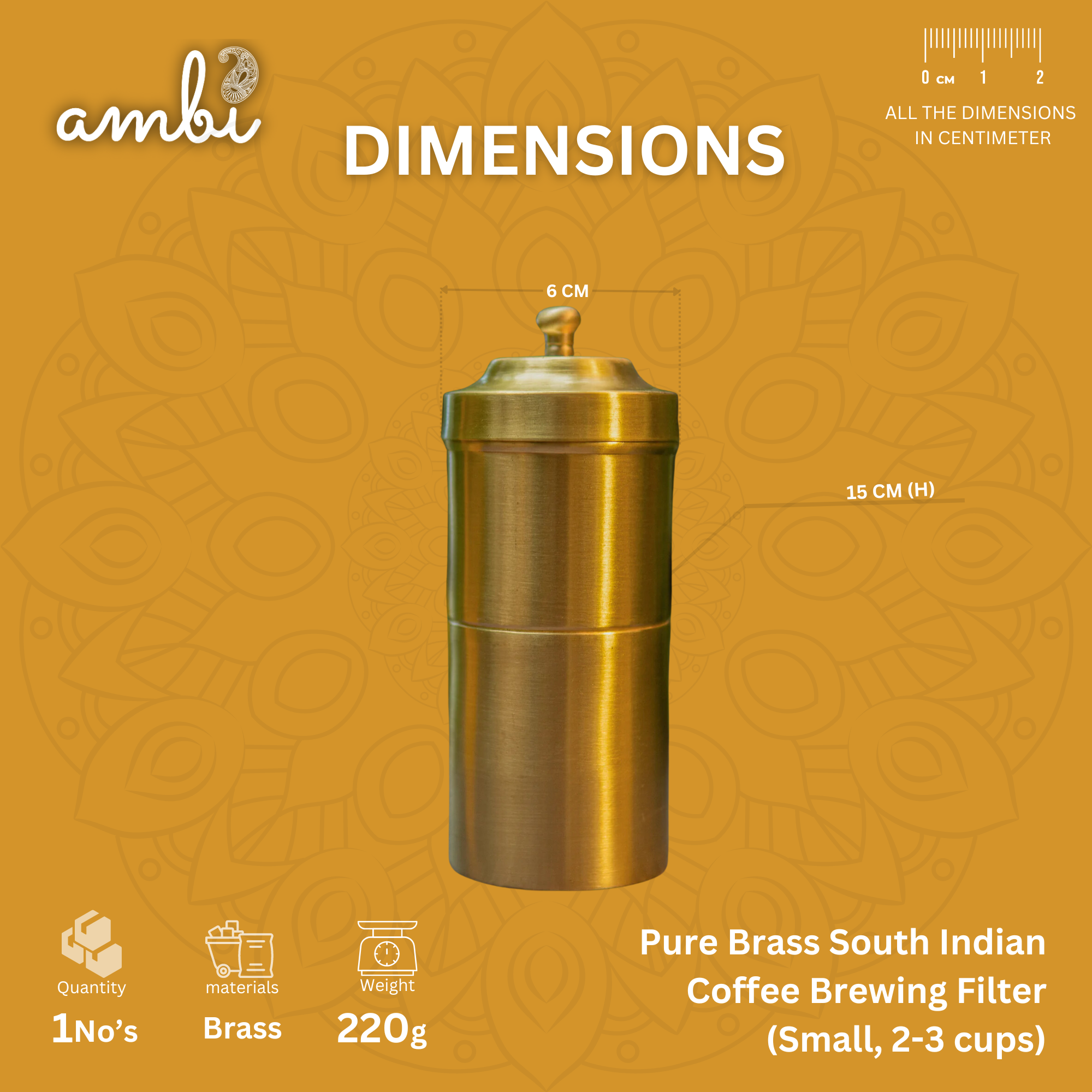Pure Brass South Indian Coffee Brewing Filter (Small, 2-3 cups) 150 ML Lower Container