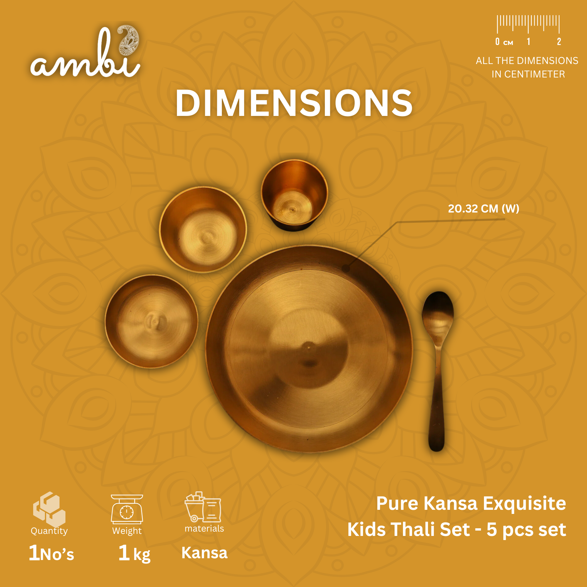 Pure 100% Lead Free Kansa Exquisite Kids Thali Set - 5 pcs set