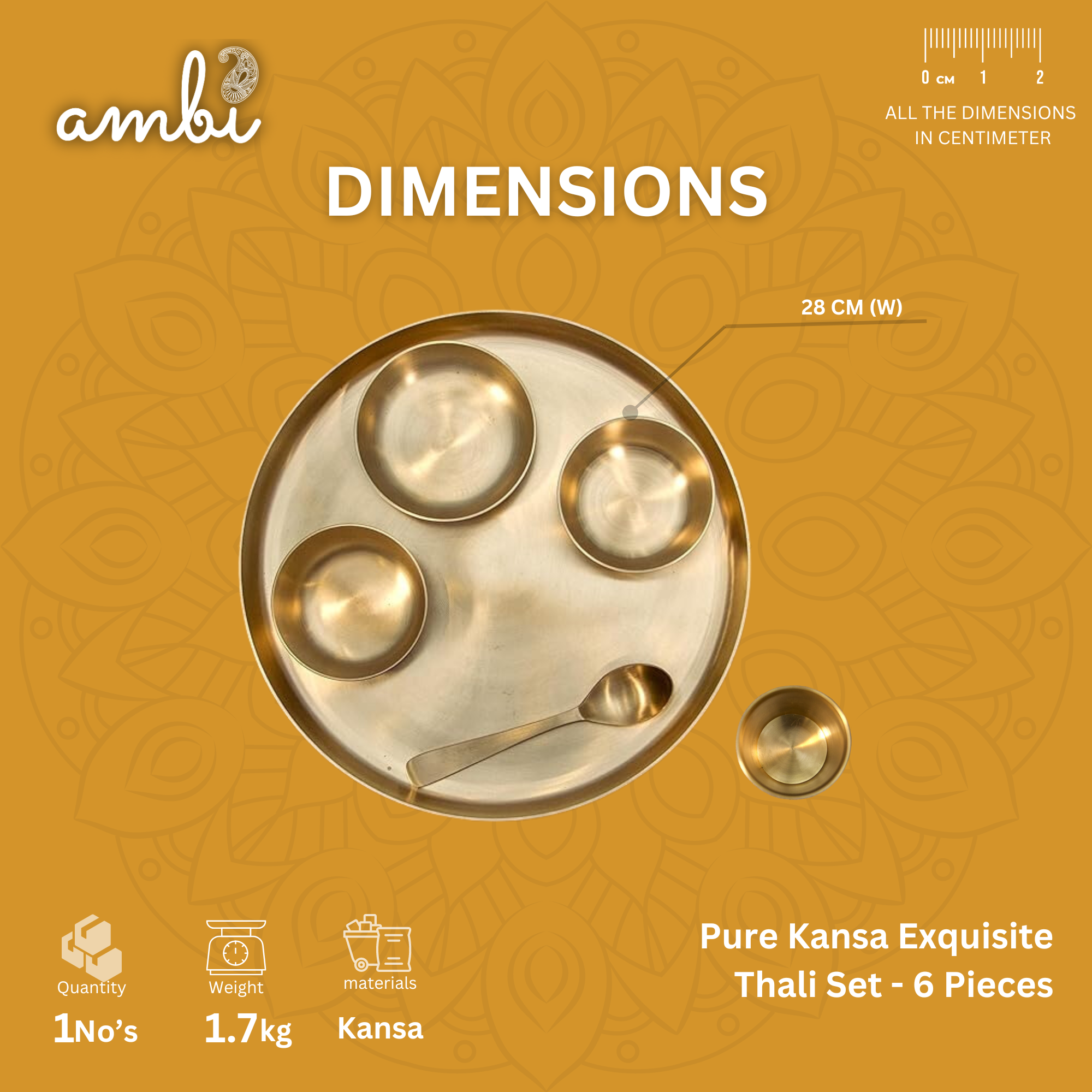 Ambi Pure 100% Lead-Free Kansa Exquisite Thali Set — 6 Pieces | Ayurvedic Dining