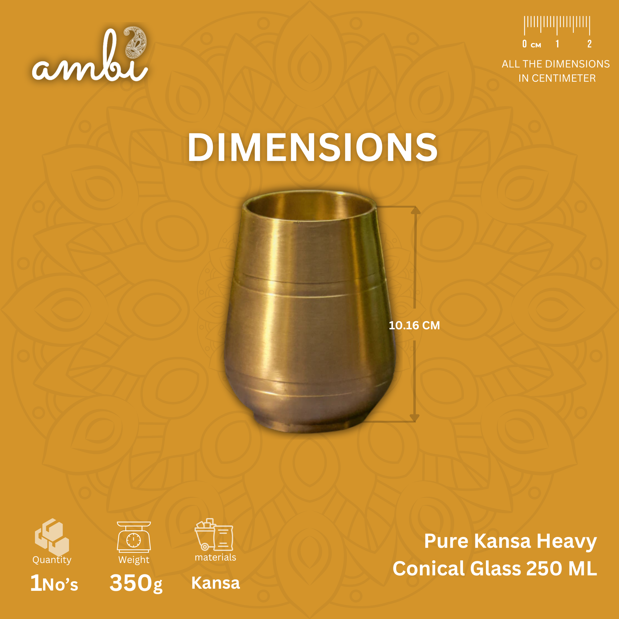 Ambi Heirloom Kansa Damru Glass 330 ML – Large Heritage Piece | 100% Lead-Free Bronze