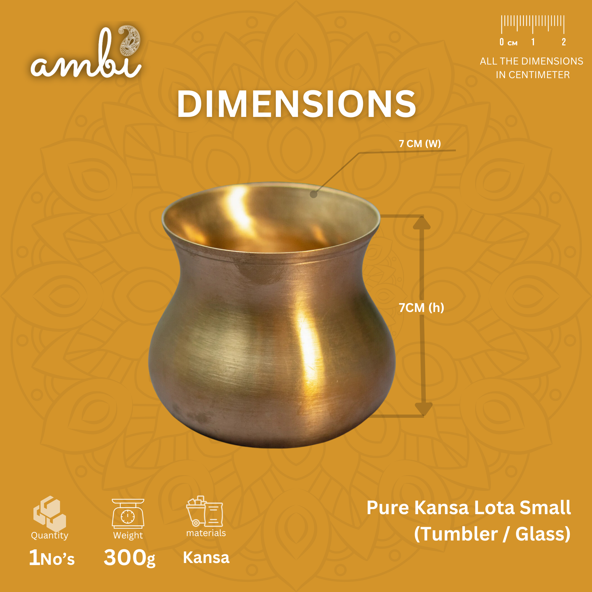 100% Pure and Lead Free Elegant Kansa Lota Small - 160 ML Capacity - Puja / Suryanamaskar