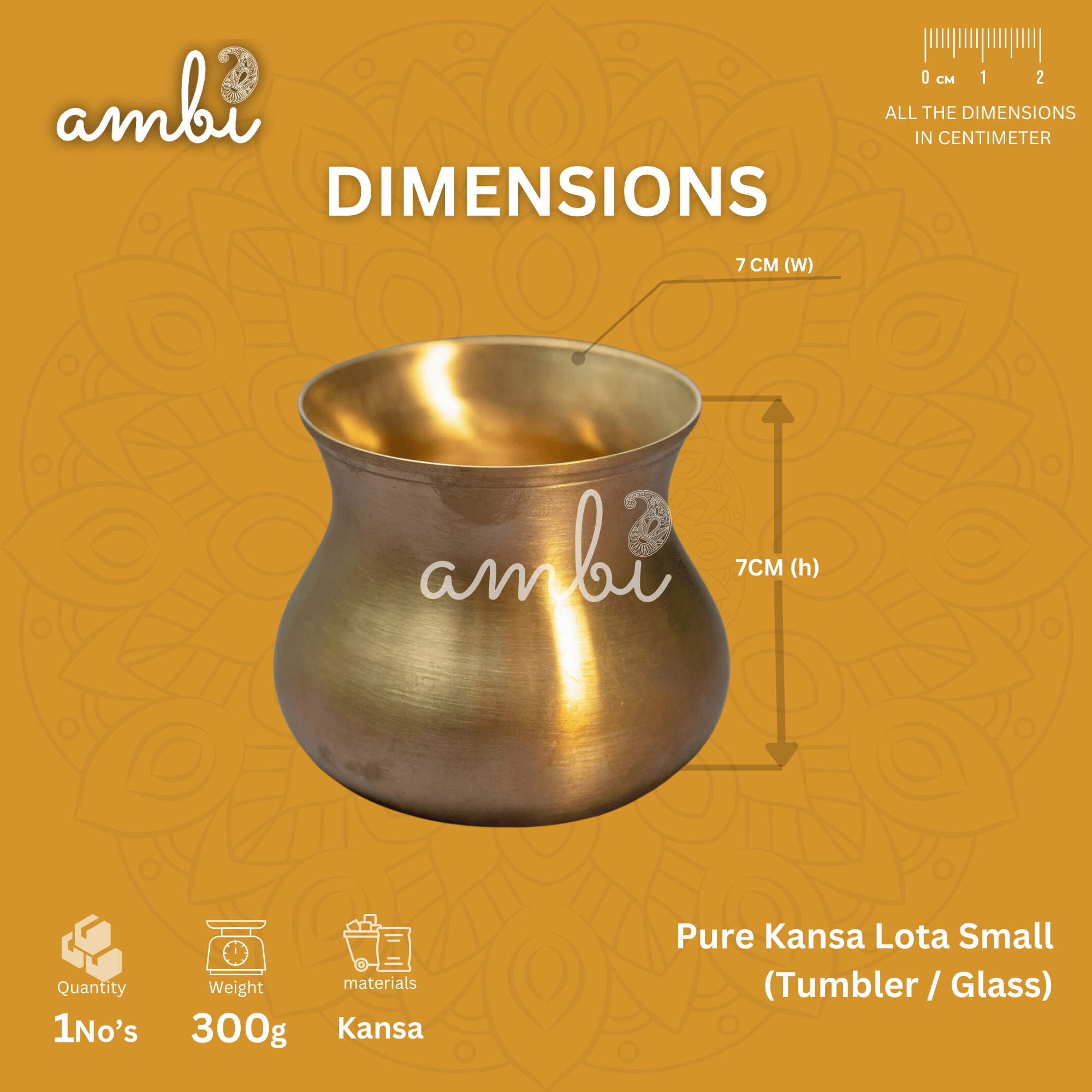 100% Pure and Lead Free Elegant Kansa Lota Small Puja / Suryanamaskar - - 160 ML