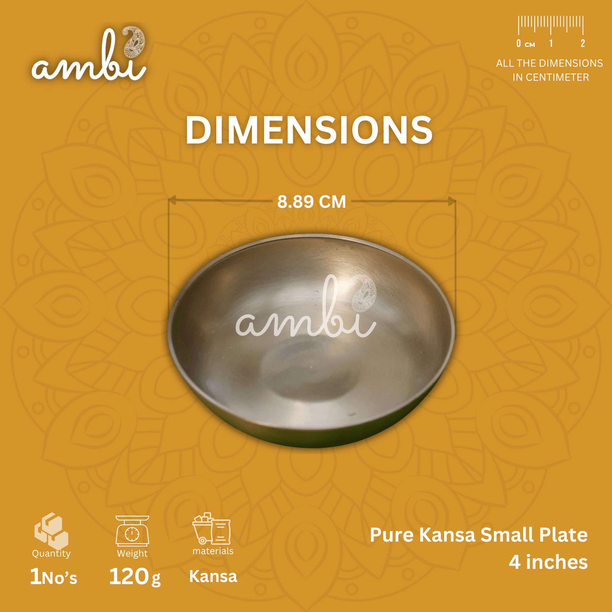 AMBI 100% Pure Lead Free Kansa Small Plate Handcrafted, Durable, Elegant | Dahiwada Plate | Dessert Plate | Puja Plate - 4 Inch