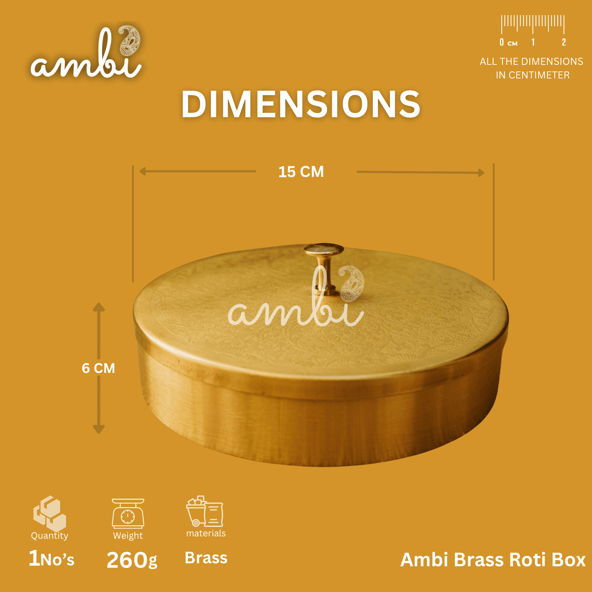 Ambi Pure Brass Elegant Etched Small Round Storage Box / Tiffin Box