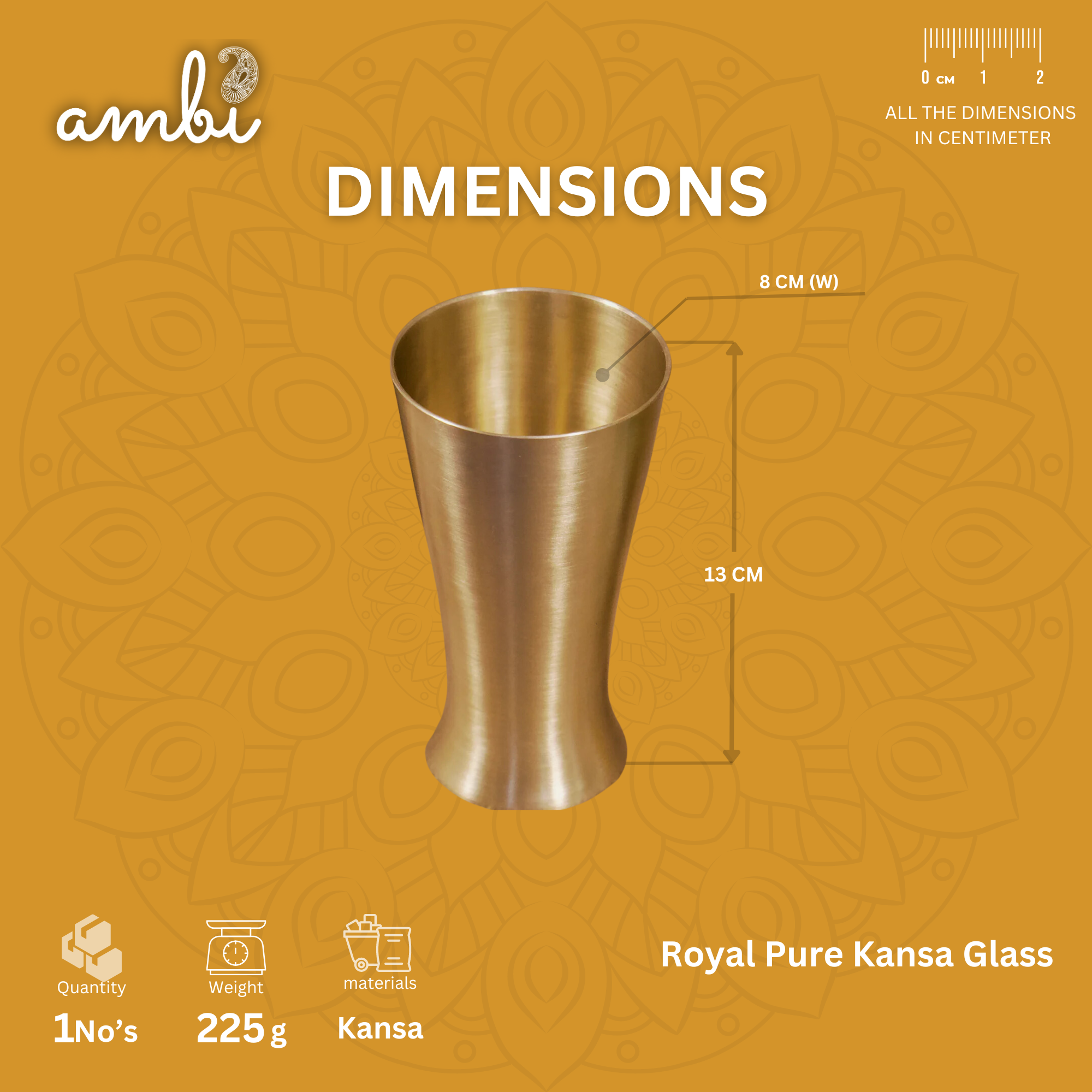 Ambi Royal Kansa Glass 250 ML – Morning Raga Ritual | 100% Lead-Free Bronze Drinking Glass