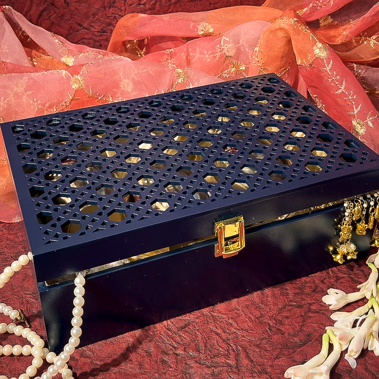 AMBI Premium Noor Jaali Wooden Gift Box – Navy Blue