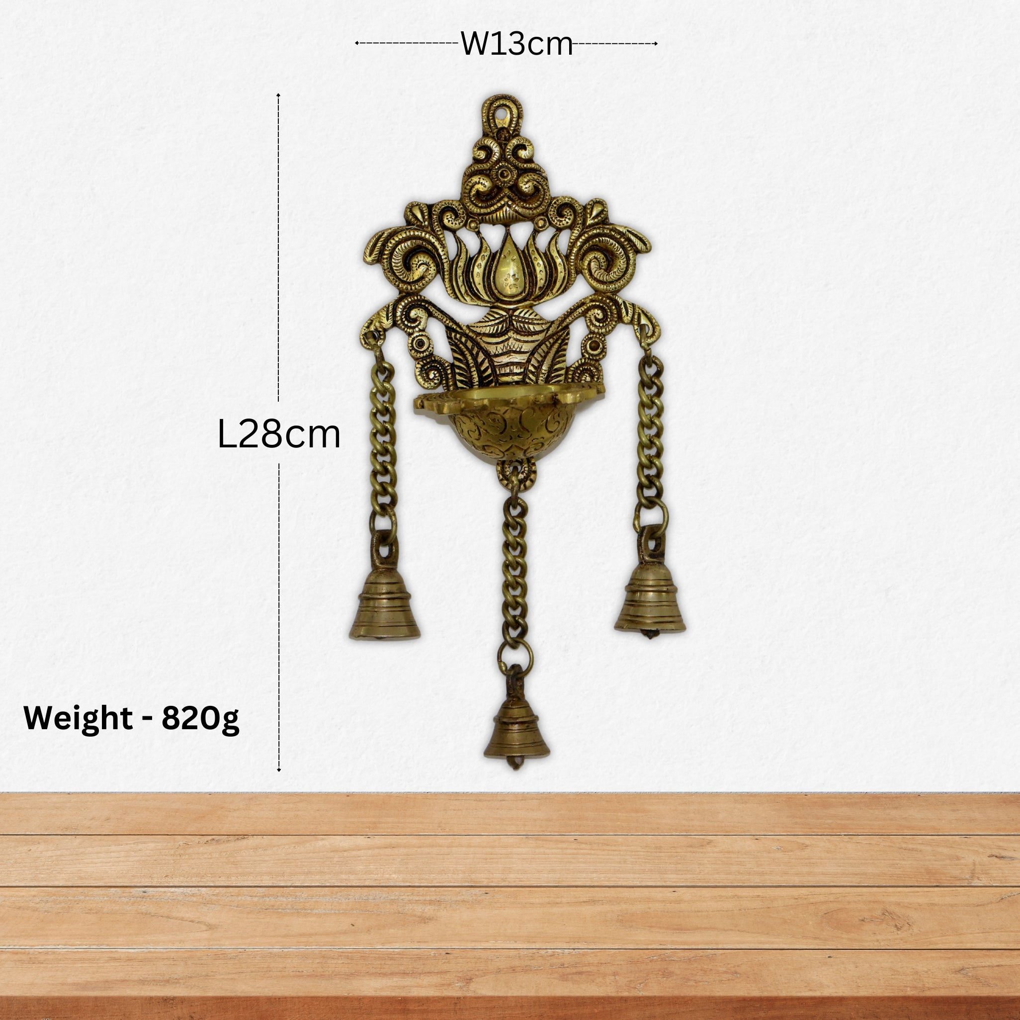 Pure Brass Antique Style Hanging Diya with Bells