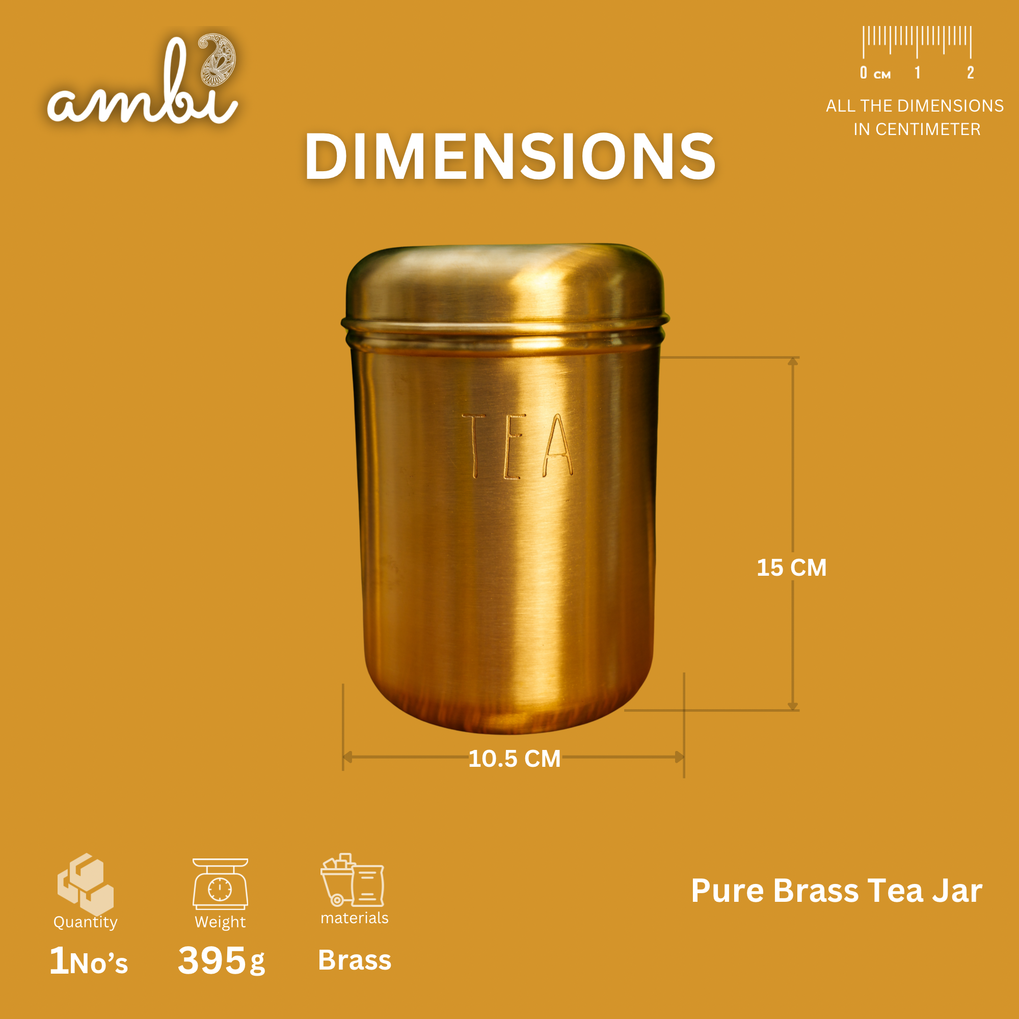 Tea Jar - Pure Brass Jar Storage Container - 1 L