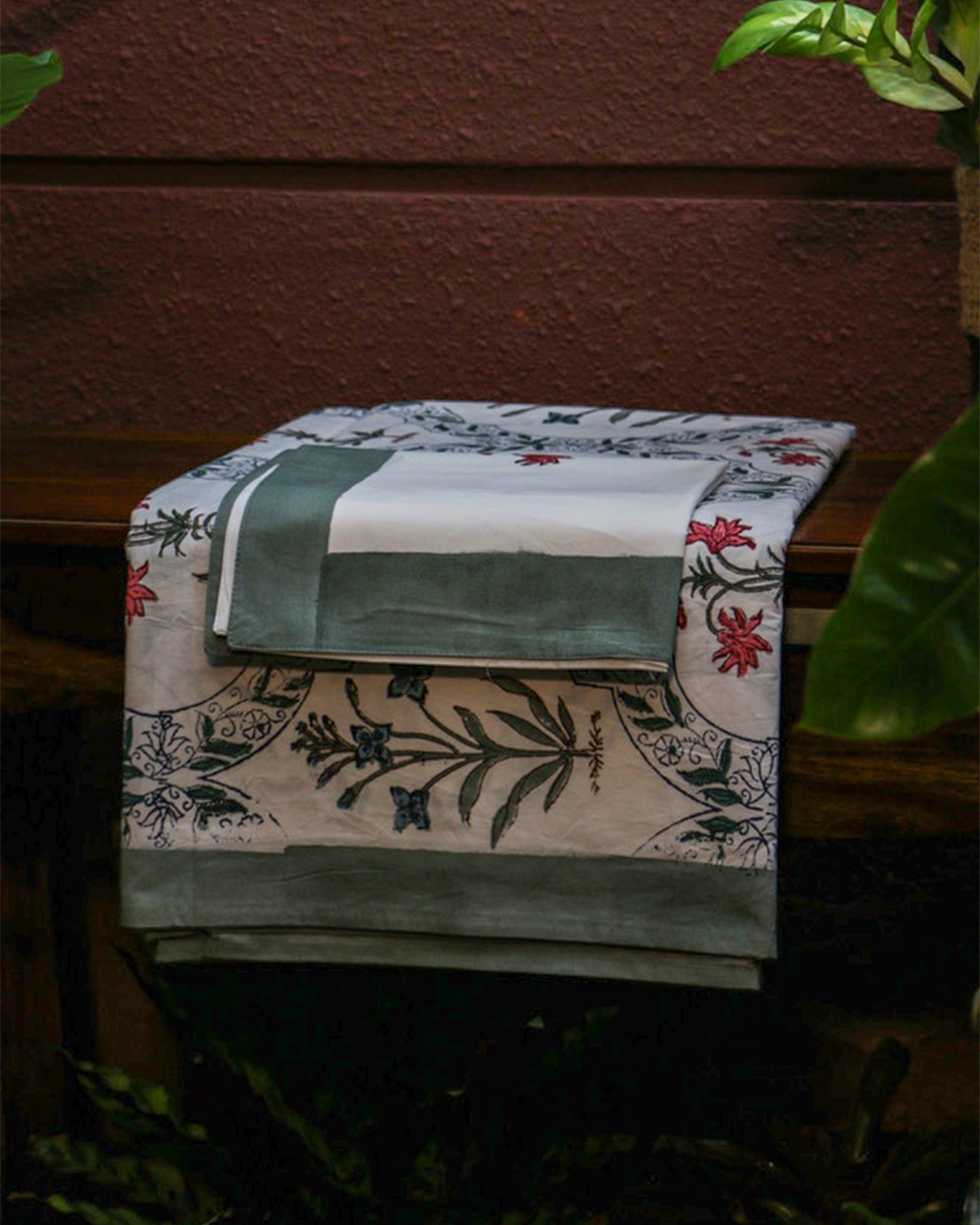2026 Collection - Bed Sheet - Hand Block Printed Floral Bedsheet (Double) with two Pillow Covers - 90X108 Inches