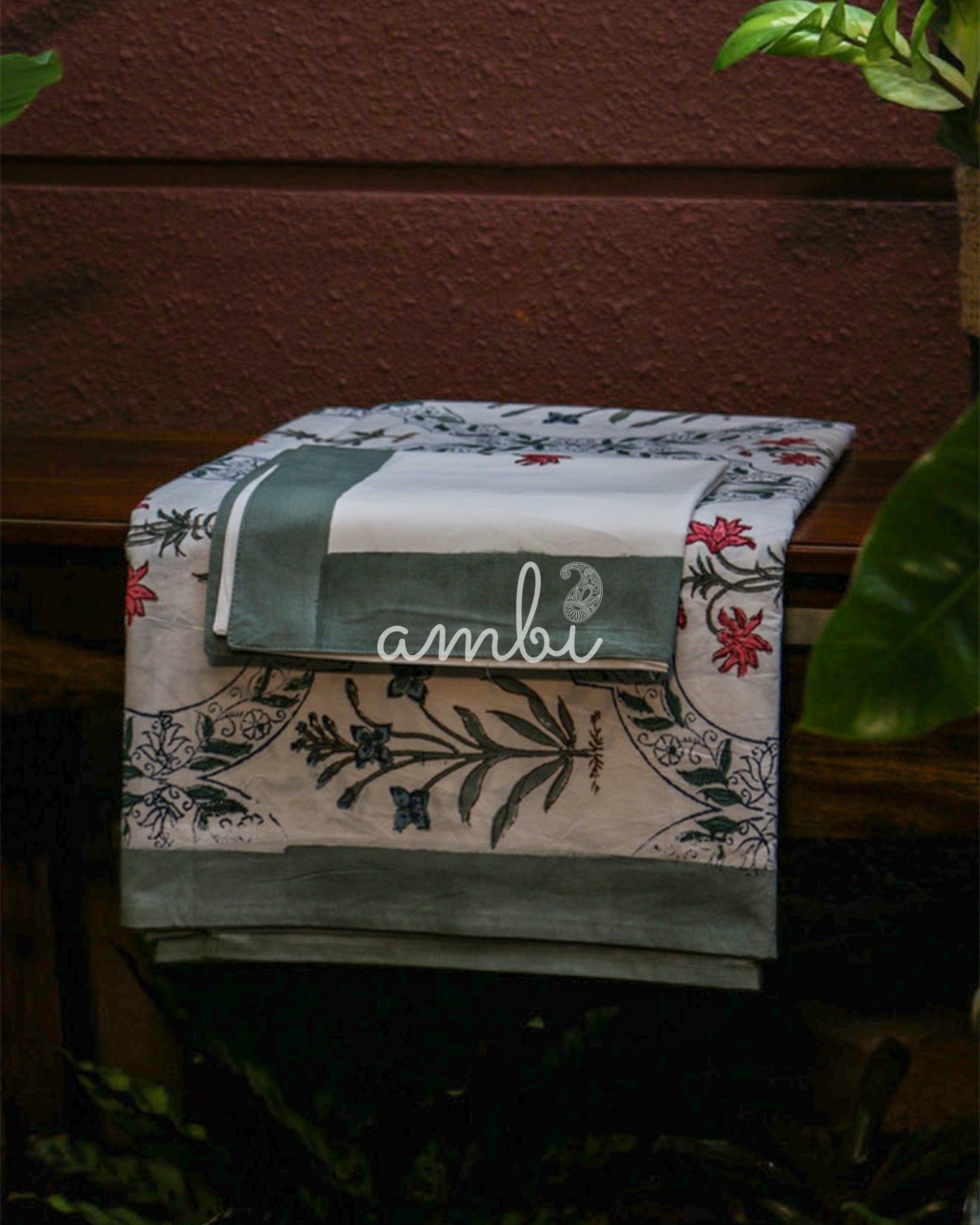 2026 Collection - Bed Sheet - Hand Block Printed Floral Bedsheet (Double) with two Pillow Covers - 90X108 Inches