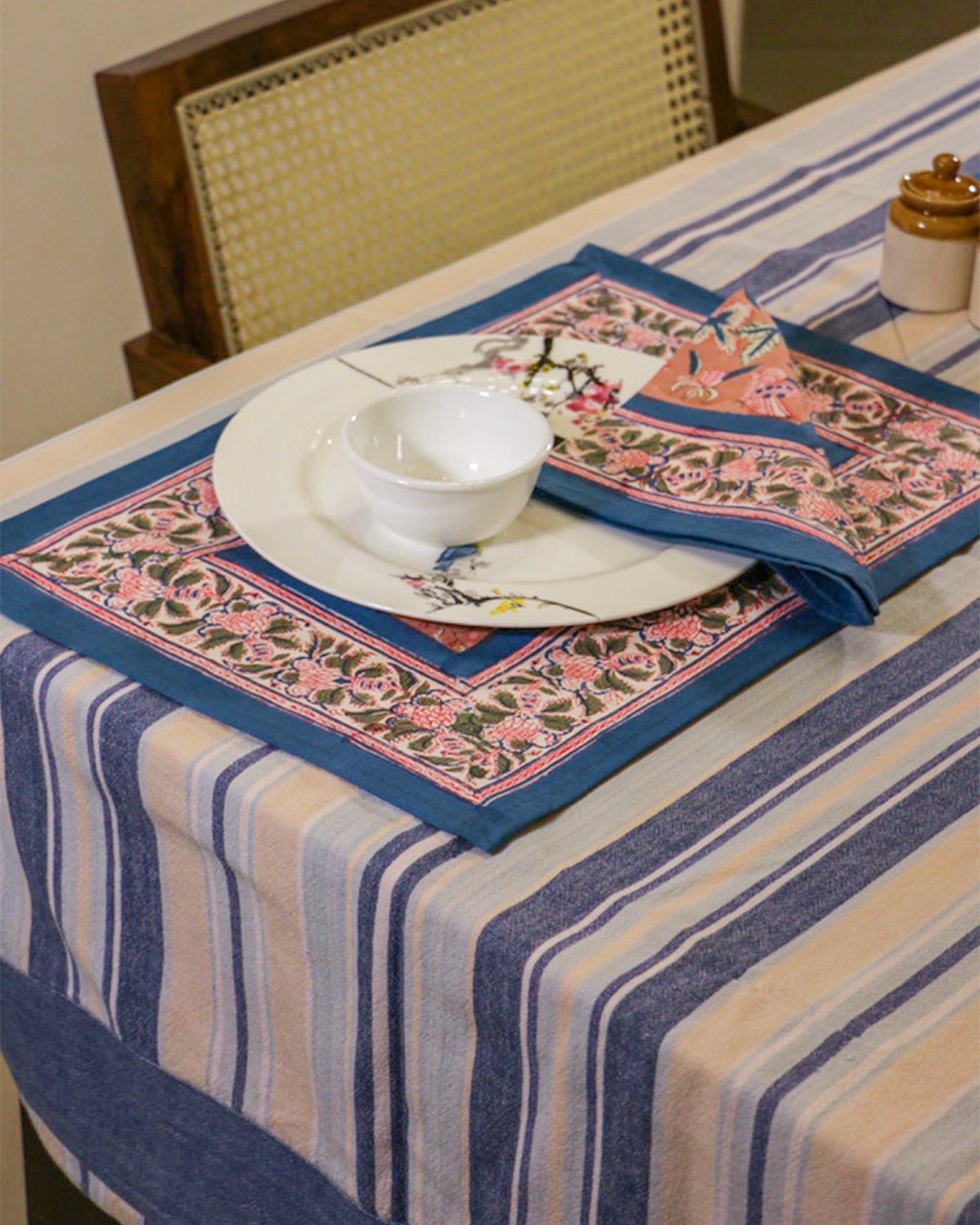 2026 Collection - Hand Block Printed 6 Table Mats + 6 Table Napkins