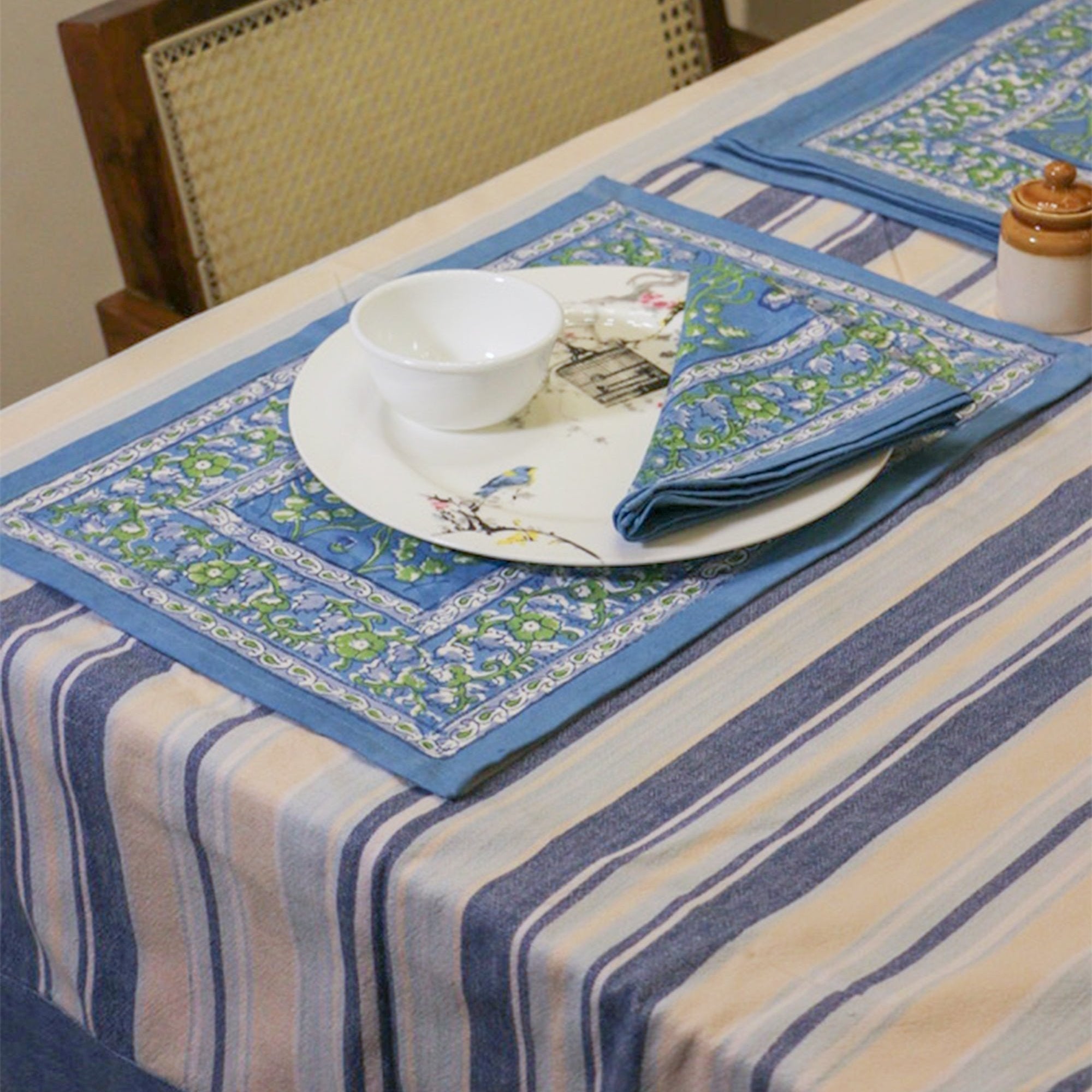 2026 Collection - Hand Block Printed 6 Table Mats + 6 Table Napkins + Runner