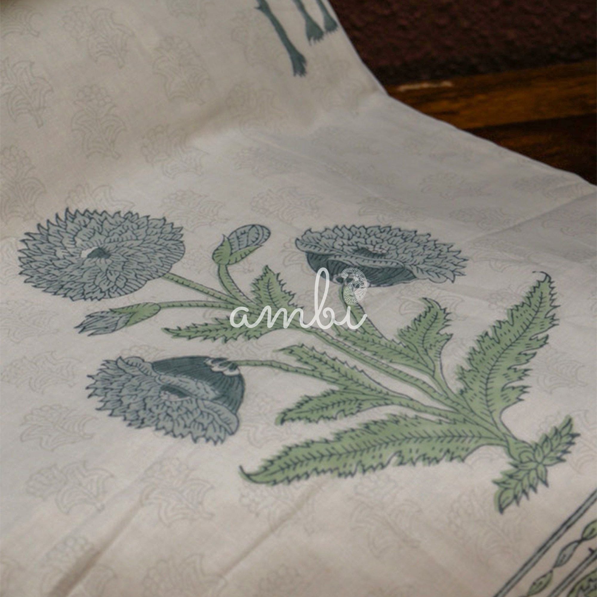 2026 Collection - Light Blue Jaipuri Floral Mulmul Triple Layer Reversible Dohar (Single Bed, Pair of 2) - 60X90 Inches