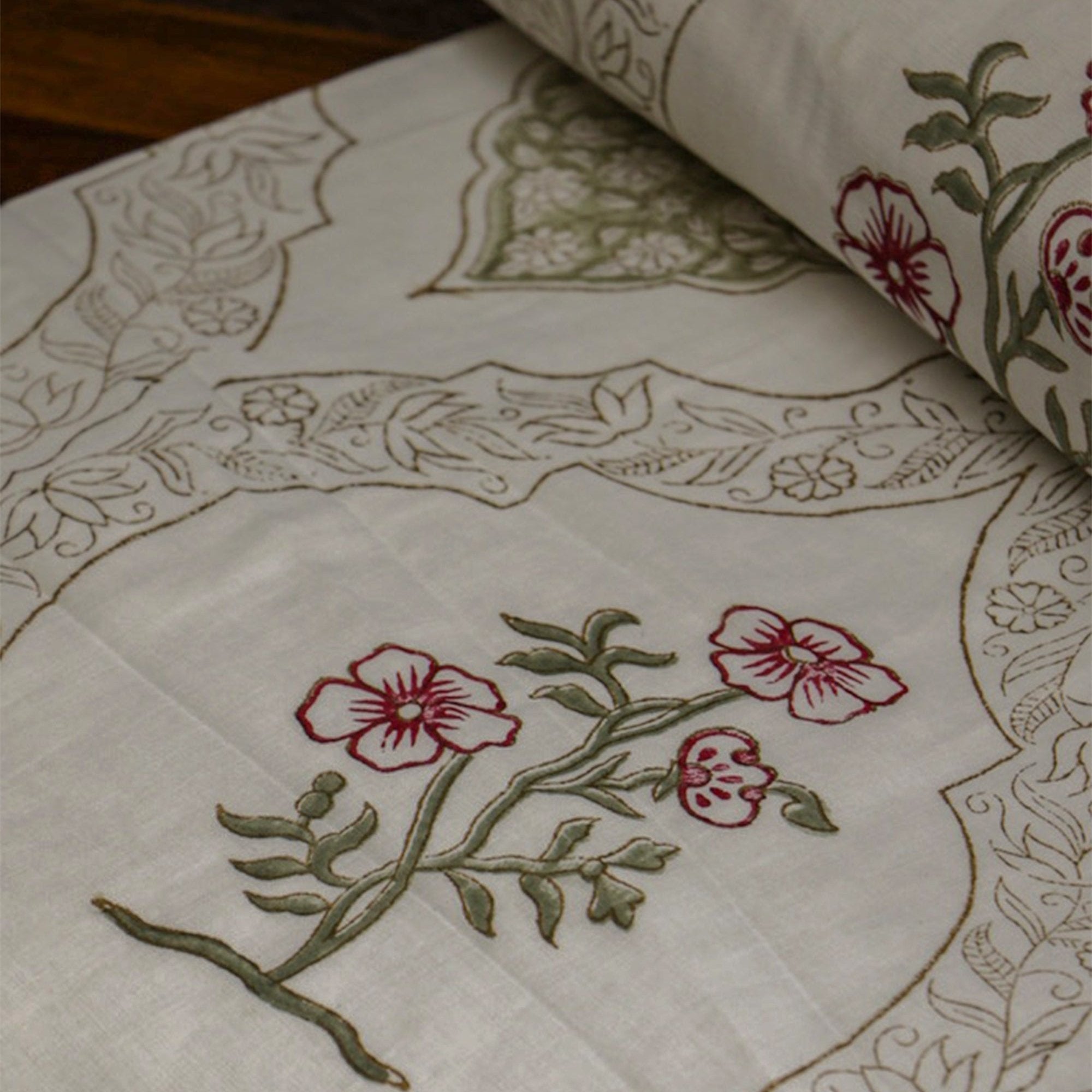 2026 Collection - Serene White Jaipuri Floral Mulmul Triple Layer Reversible Dohar (Single Bed, Pair of 2) - 60X90 Inches
